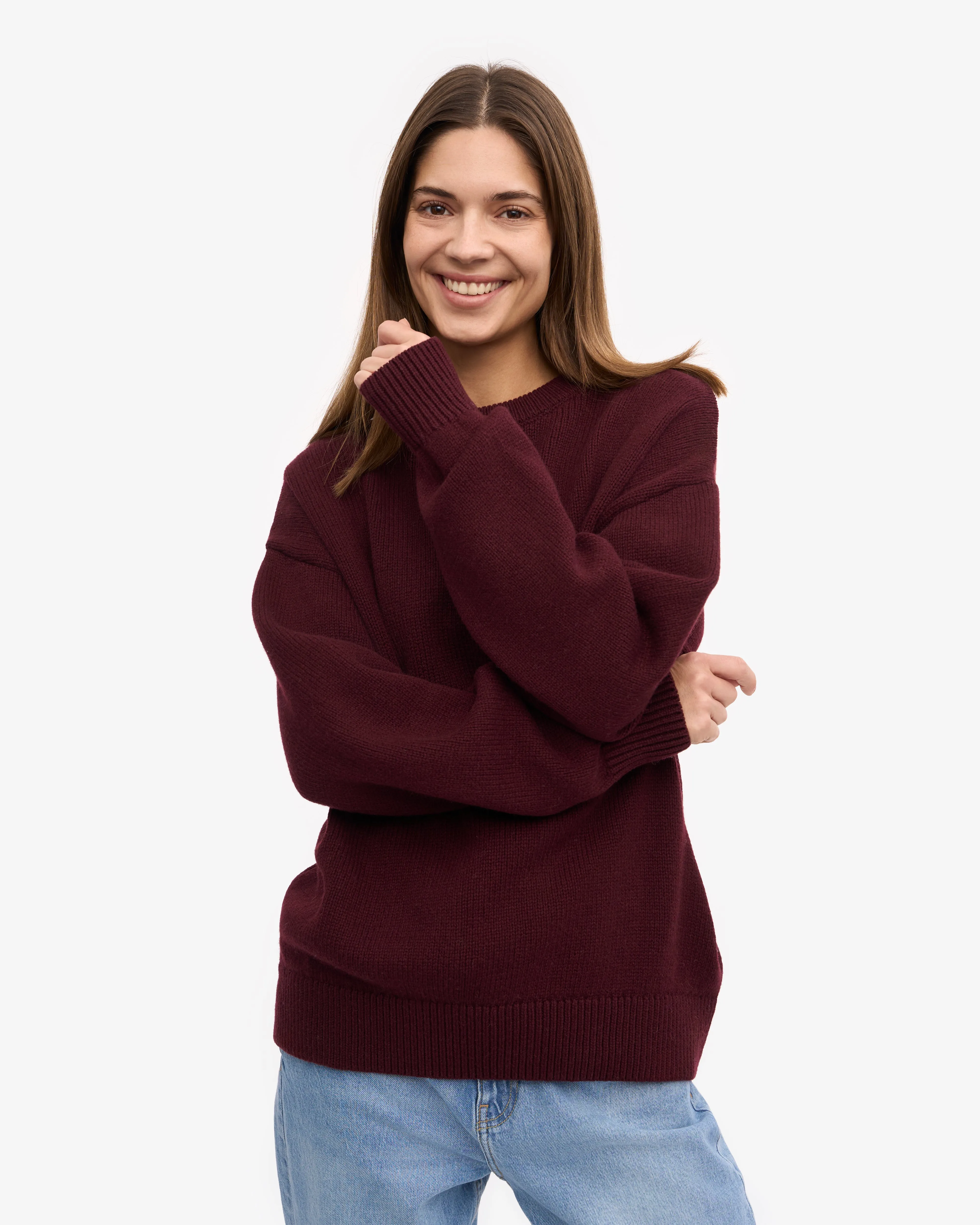 Oversized Merino Wool Crew - Oxblood Red