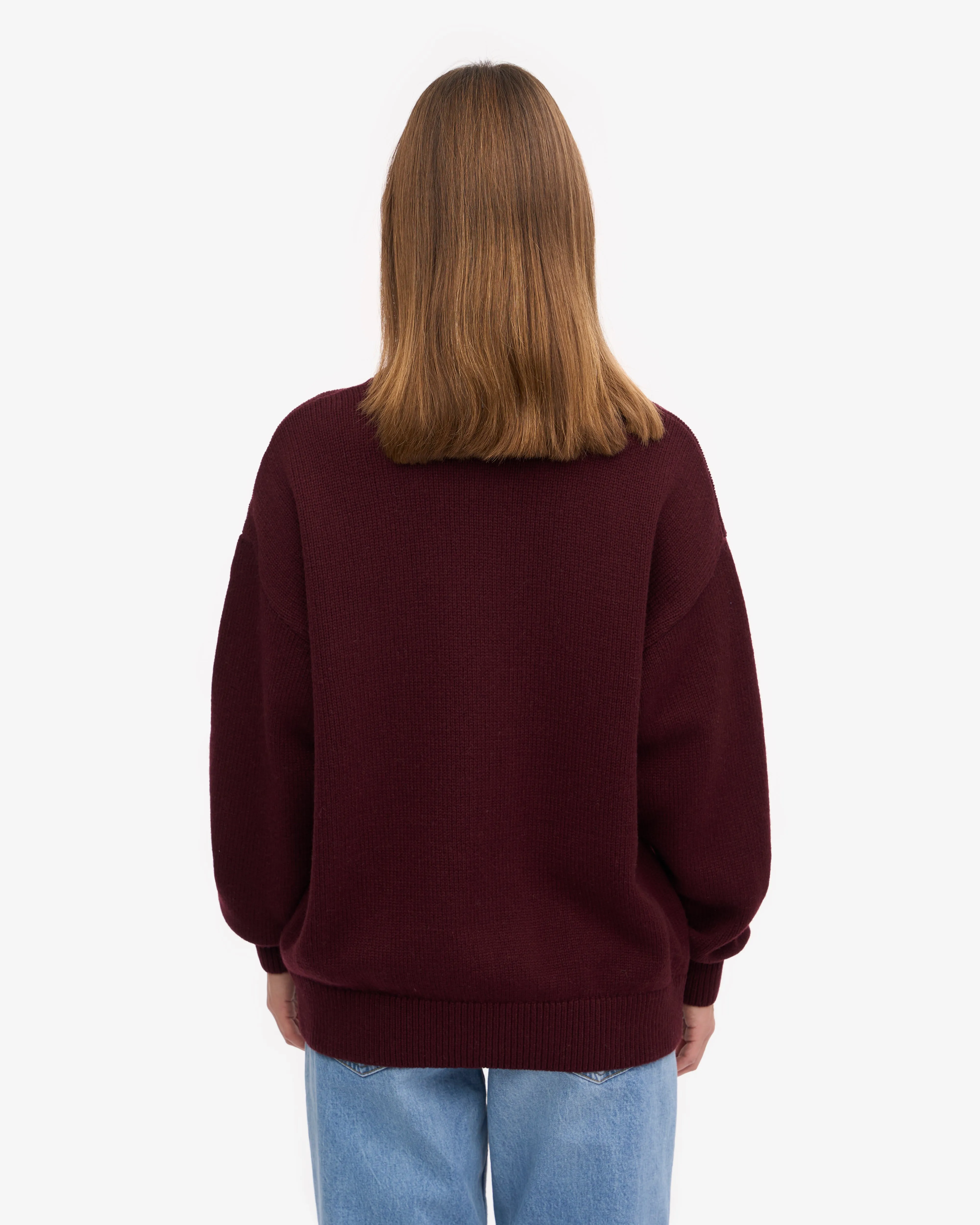 Oversized Merino Wool Crew - Oxblood Red