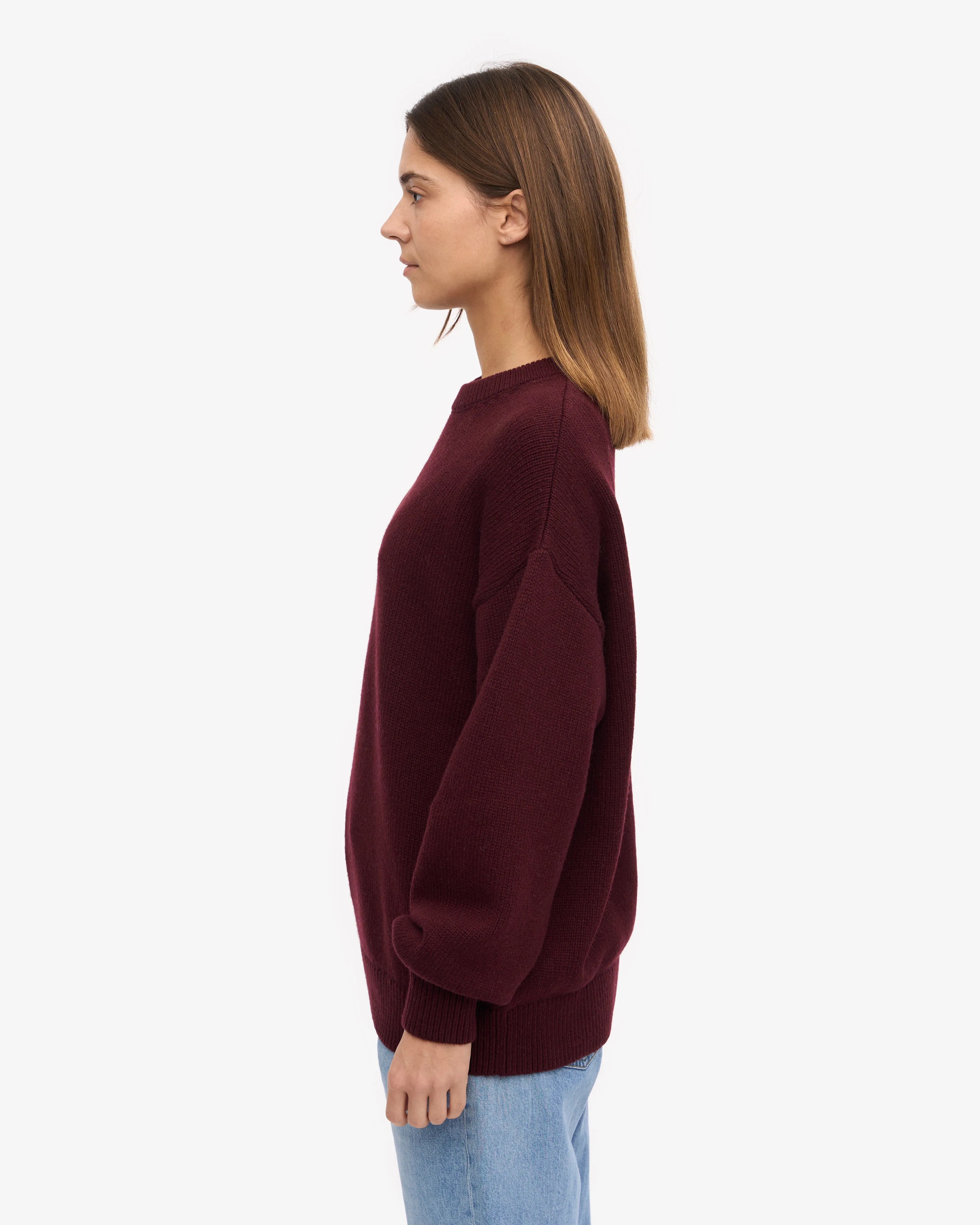 Oversized Merino Wool Crew - Oxblood Red
