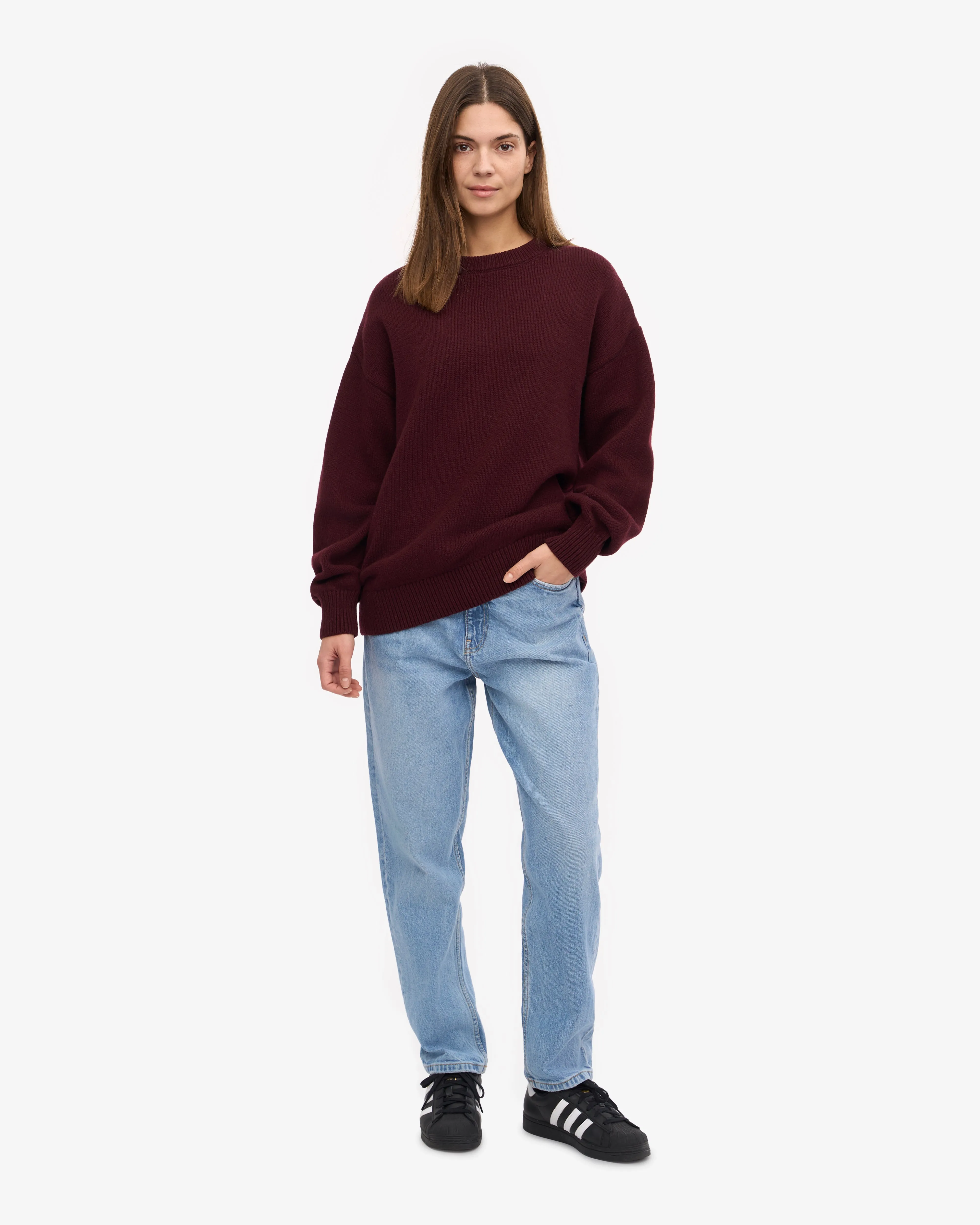 Oversized Merino Wool Crew - Oxblood Red