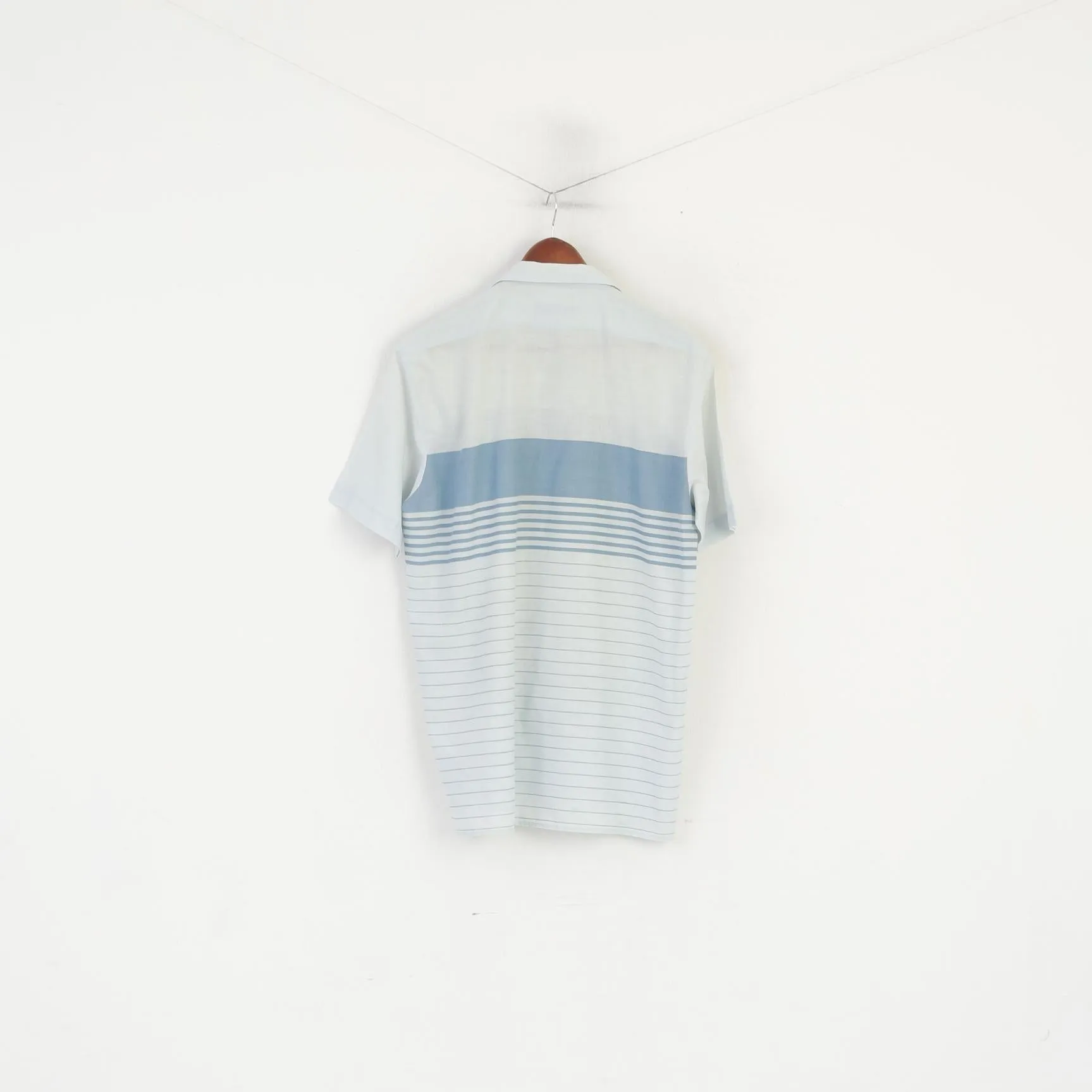 Paolo Borghesi Men XL Casual Shirt Blue Vintage Cotton Striped Pocket Summer Top