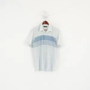 Paolo Borghesi Men XL Casual Shirt Blue Vintage Cotton Striped Pocket Summer Top
