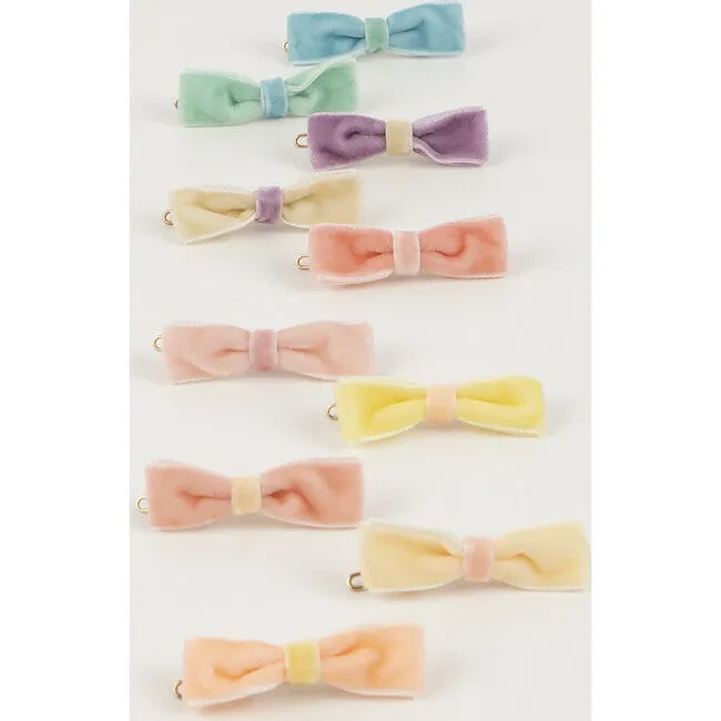 Pastel Velvet Mini Bow Clips (x 10)