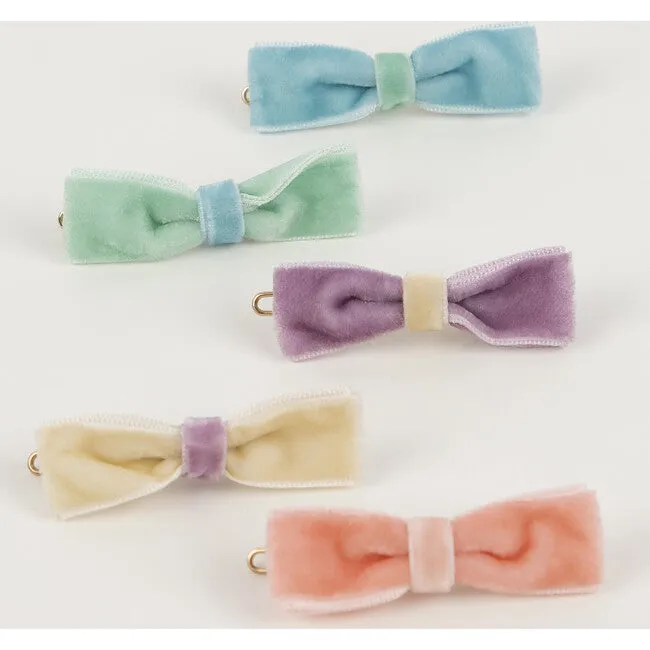 Pastel Velvet Mini Bow Clips (x 10)