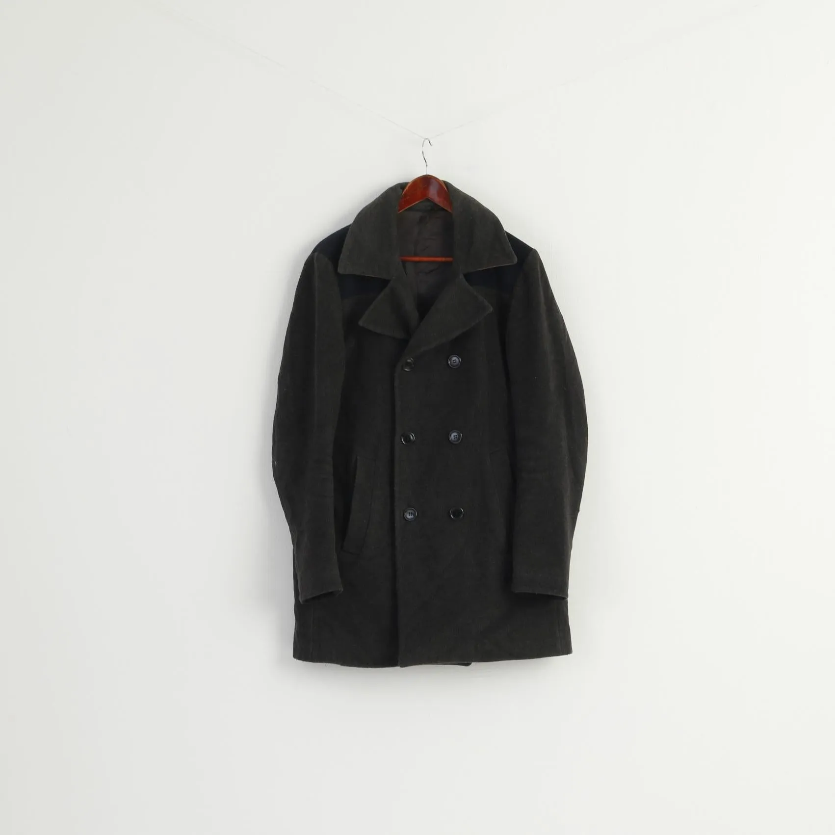 Paul Smith Men M Coat Charcoal Wool Cashmere Blend Vintage Double Breasted Top