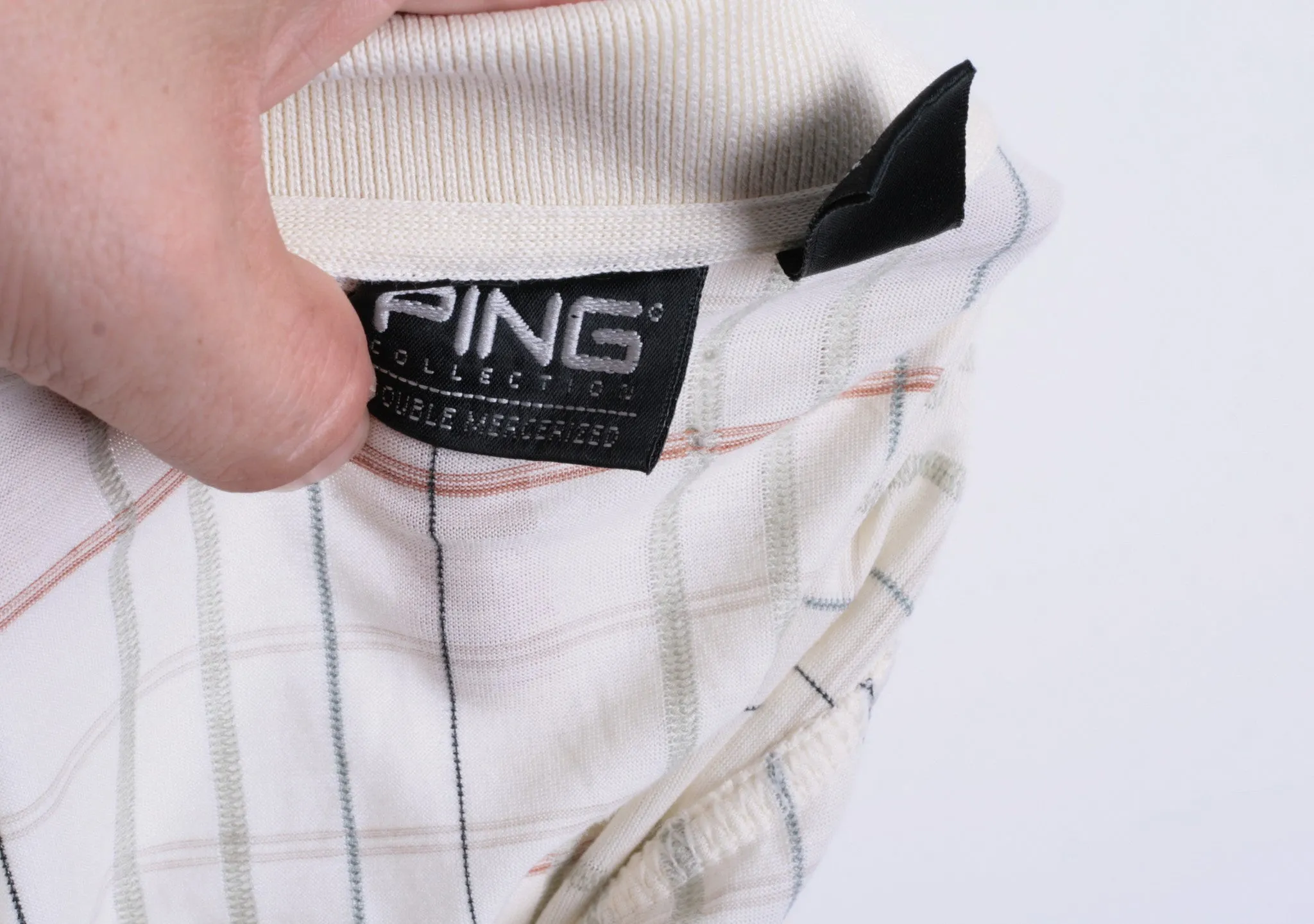 Ping Men M Polo Shirt Checkered Beige Golf Sport Cotton Top