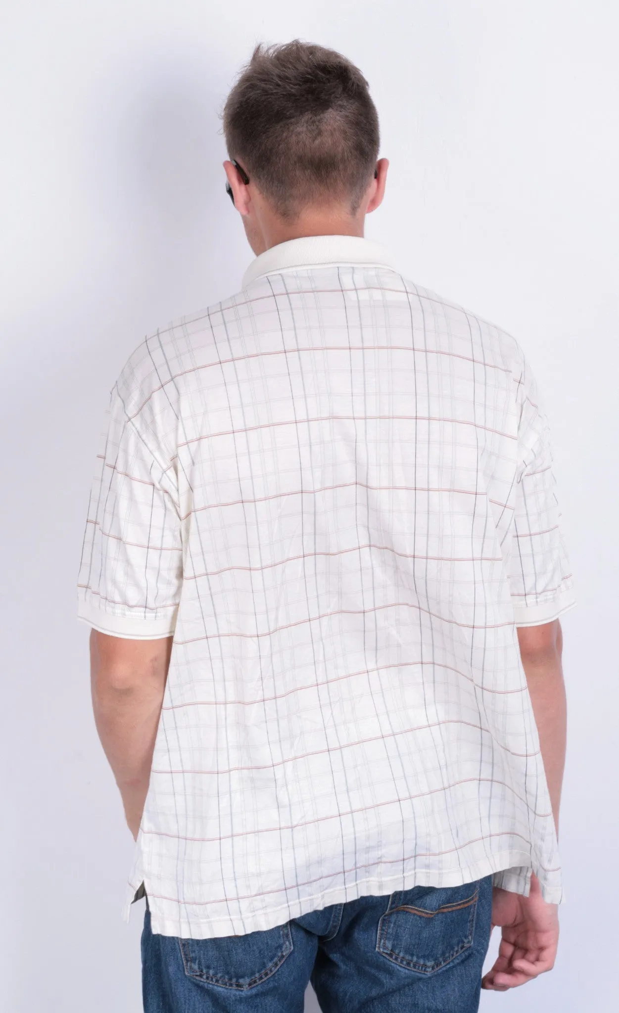 Ping Men M Polo Shirt Checkered Beige Golf Sport Cotton Top