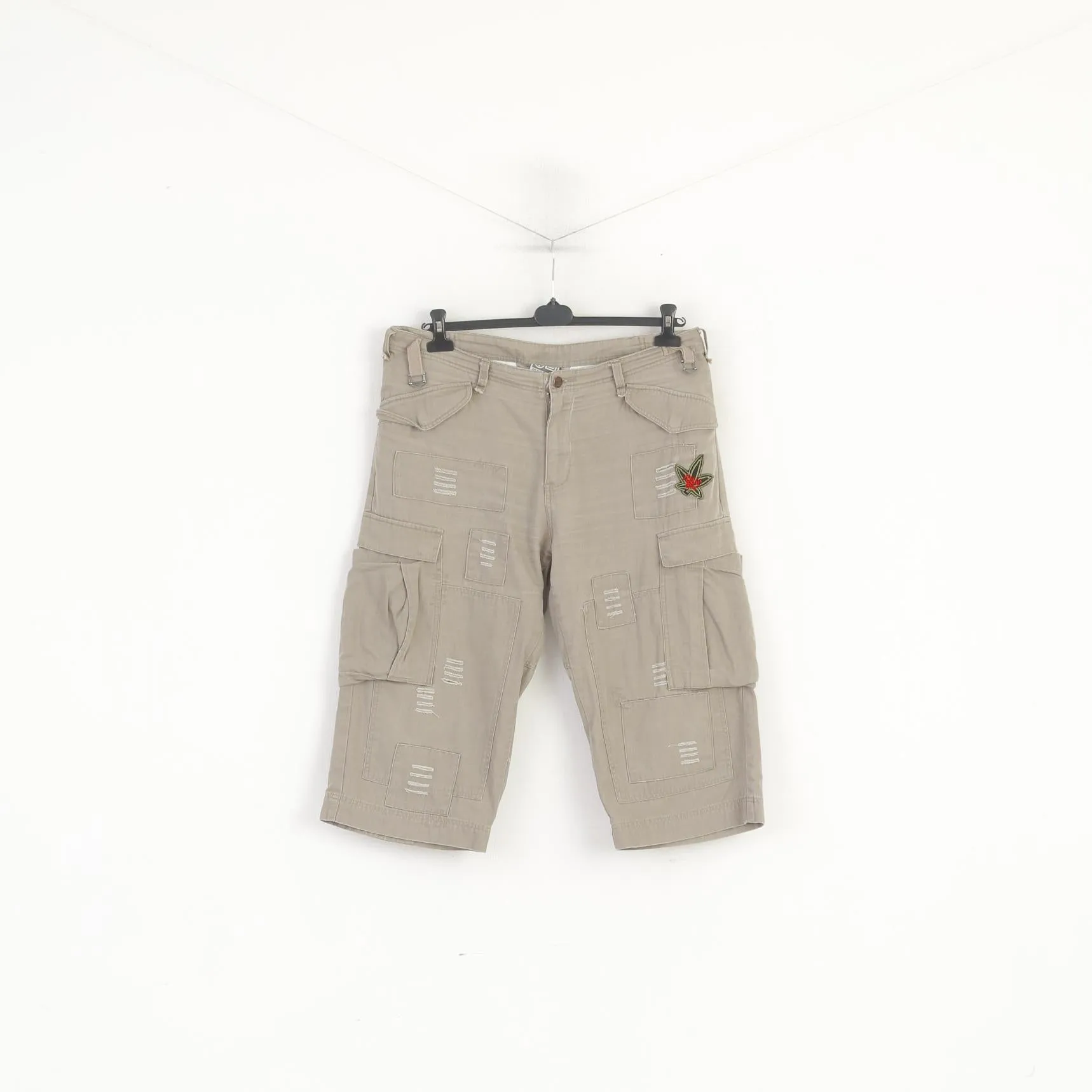 Plusminus By Chiemsee Men XL Shorts Beige Cotton Cargo Combat Embroidered