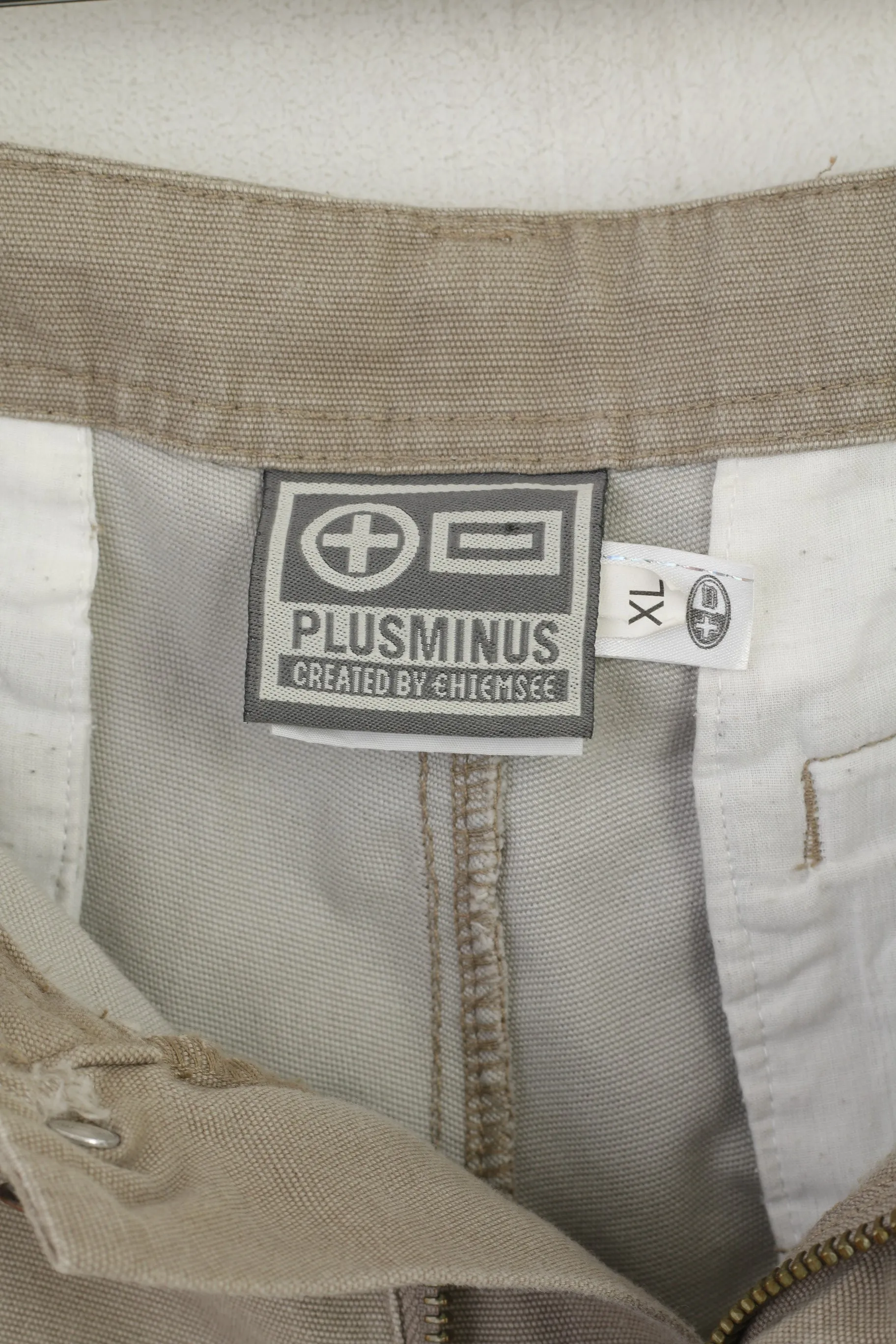 Plusminus By Chiemsee Men XL Shorts Beige Cotton Cargo Combat Embroidered