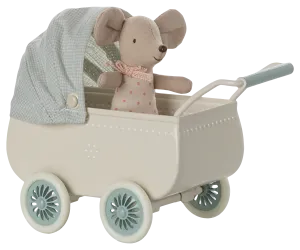 Pram with baby mouse - Mint