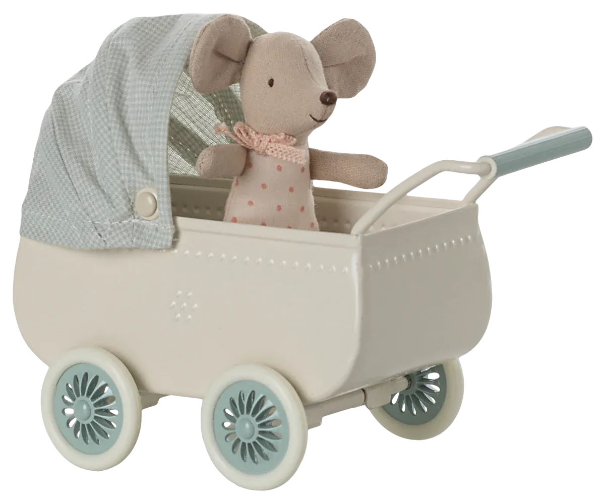 Pram with baby mouse - Mint