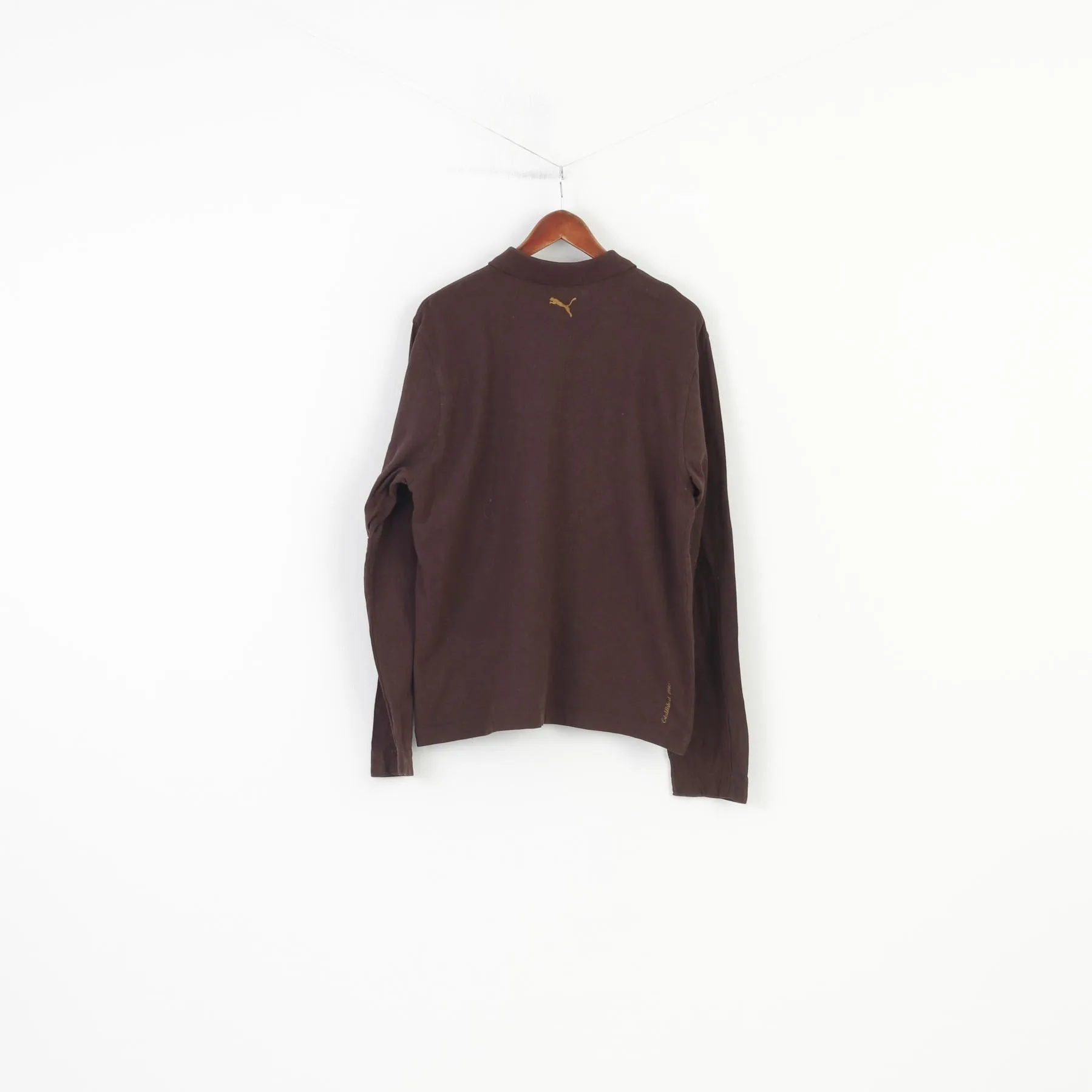 Puma Men XL Shirt Brown Collar Longsleeve Polo Vintage Cotton Top