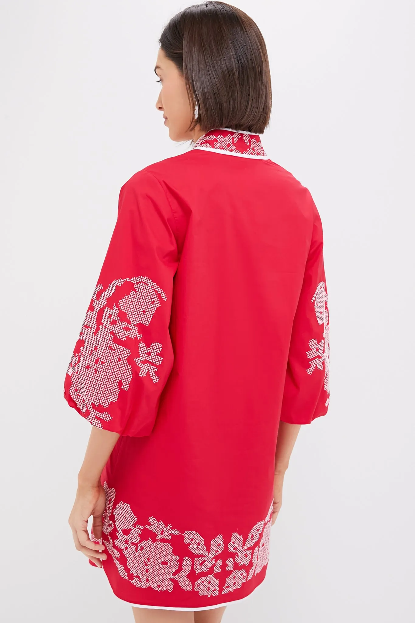 Red & White Embroidery Mini Arem Caftan