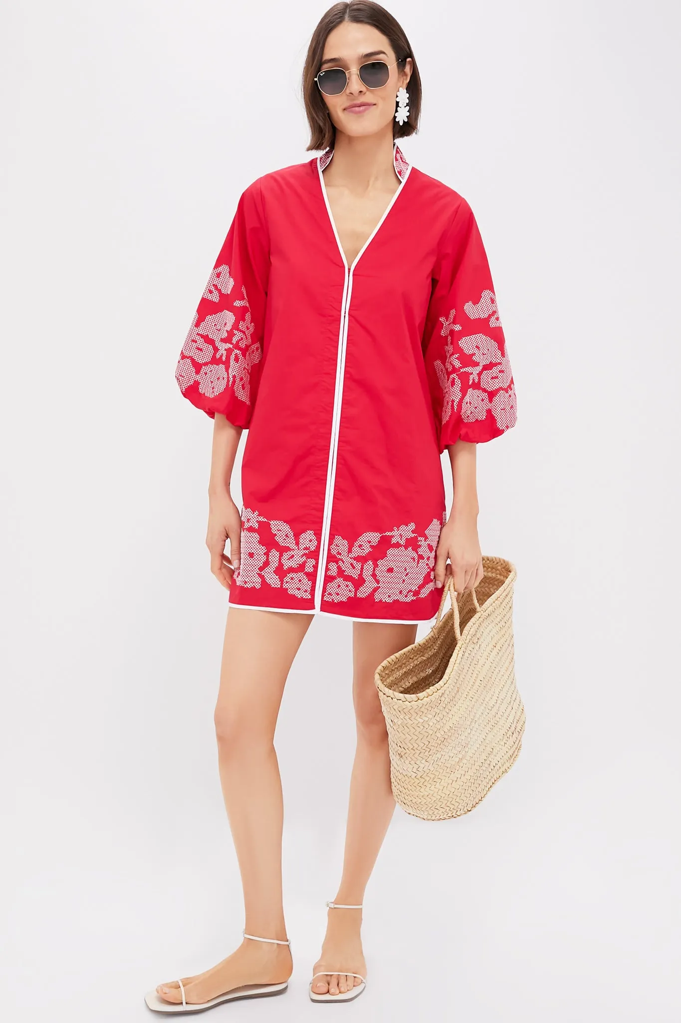 Red & White Embroidery Mini Arem Caftan