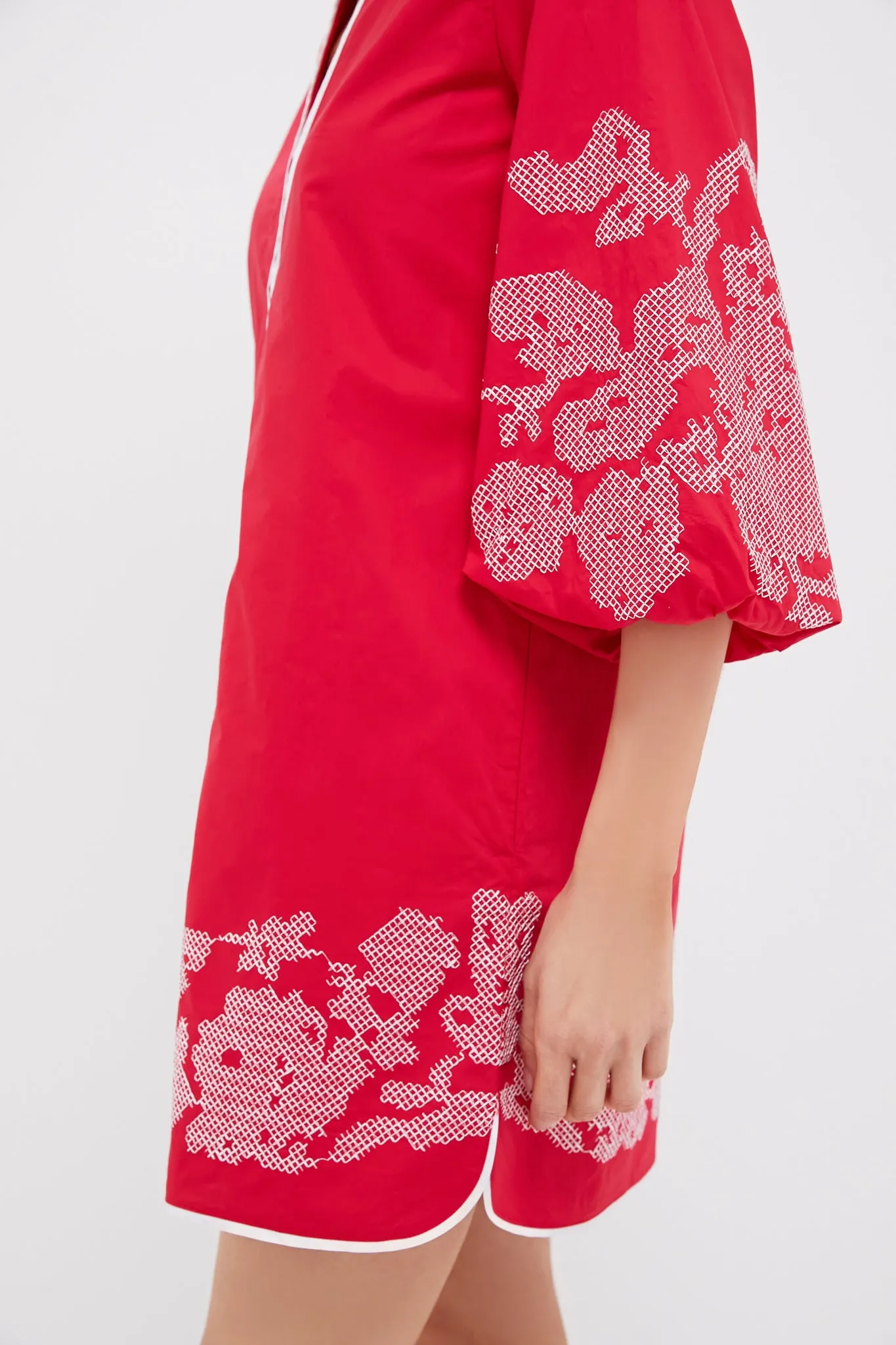 Red & White Embroidery Mini Arem Caftan