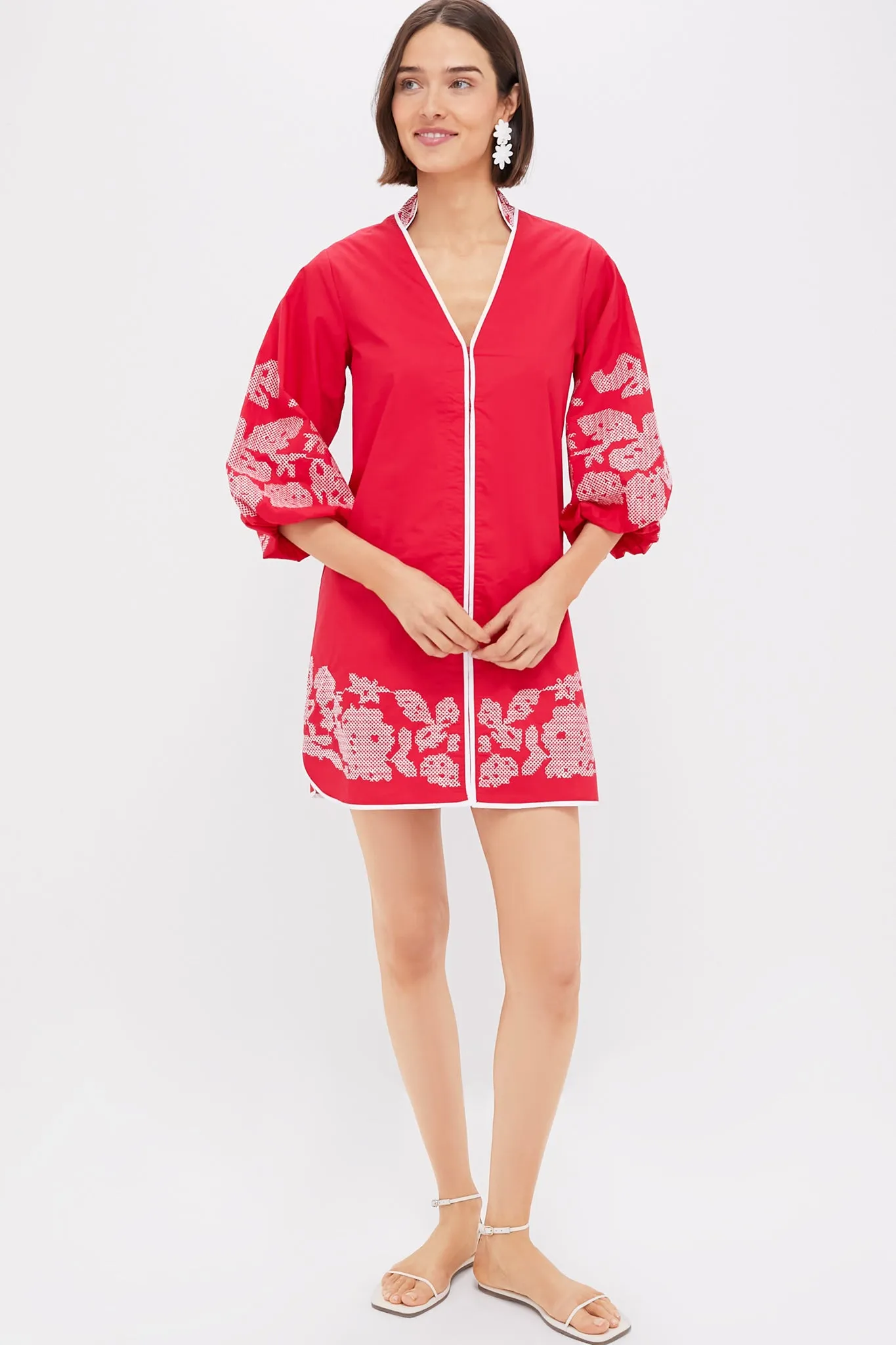 Red & White Embroidery Mini Arem Caftan