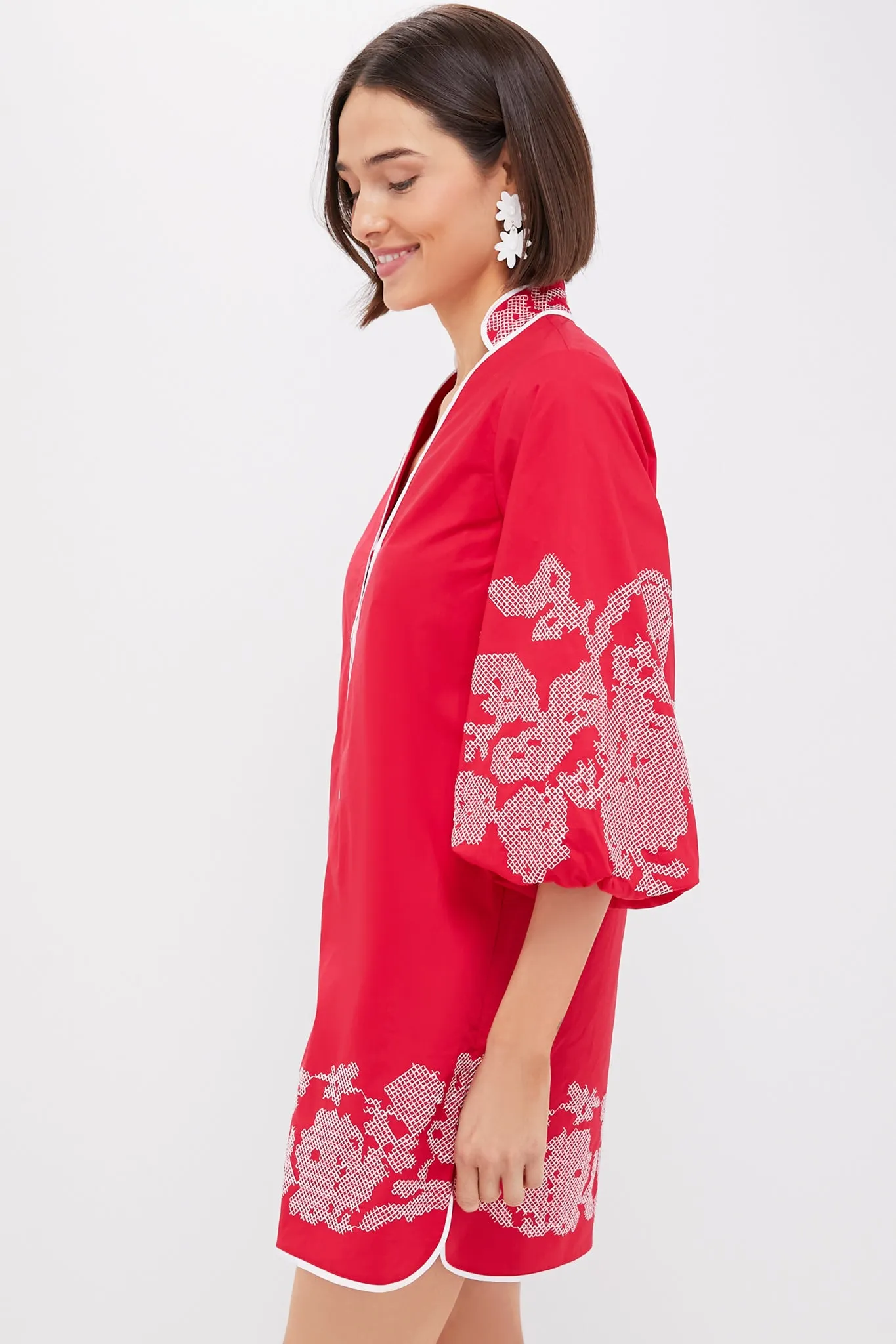 Red & White Embroidery Mini Arem Caftan