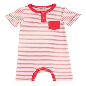 Red Striped Modal Pocket Romper