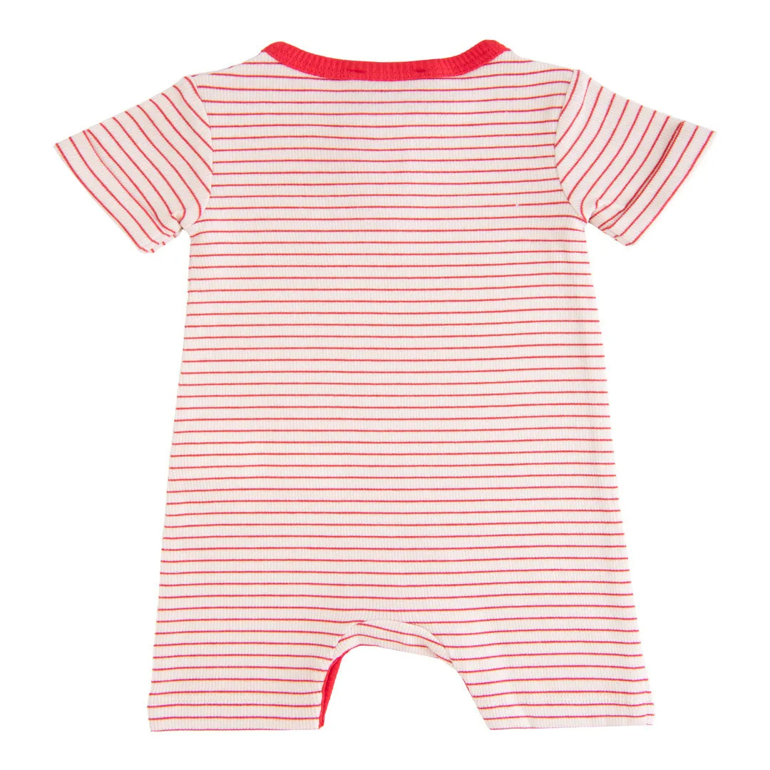 Red Striped Modal Pocket Romper