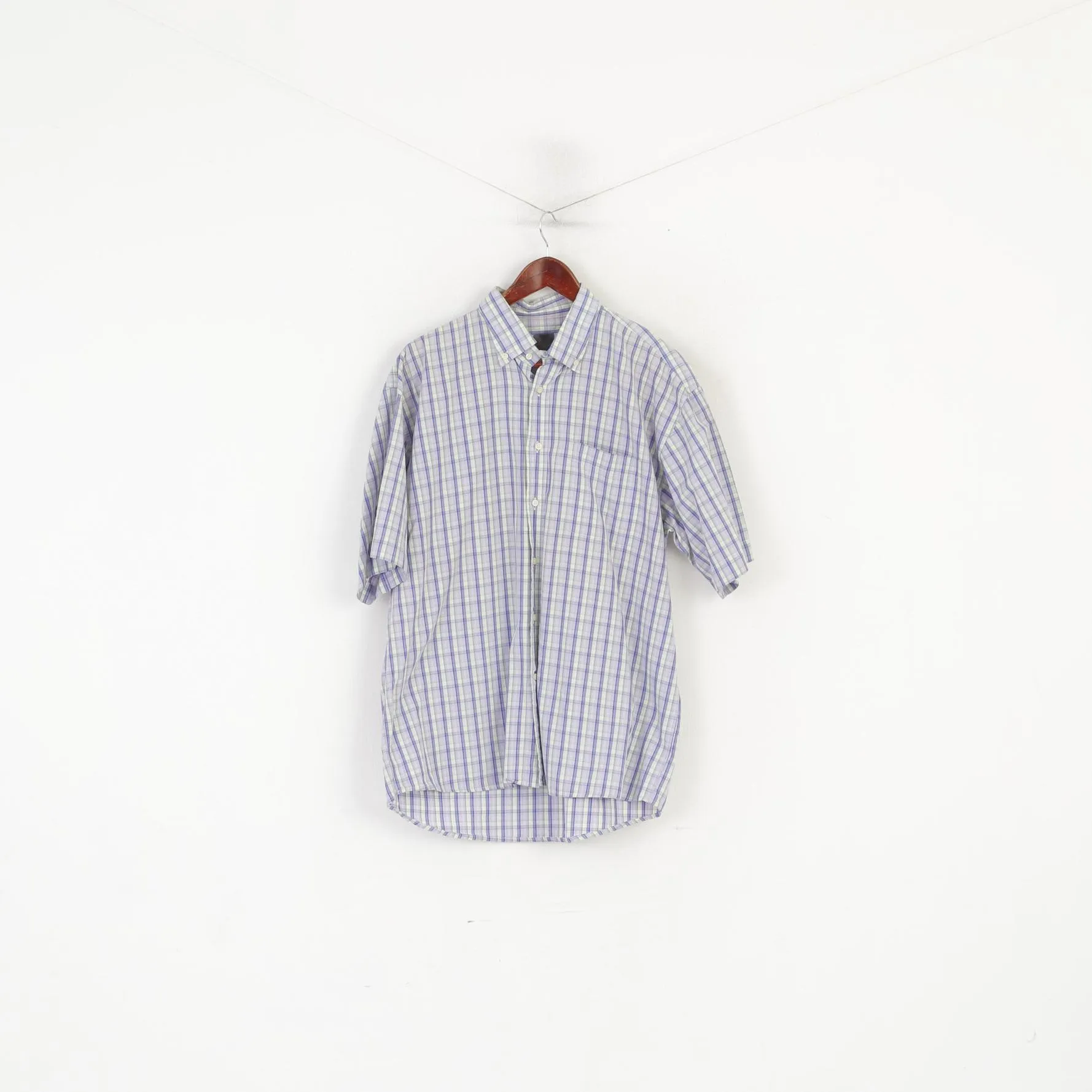 Redgreen Men XL Casual Shirt Purple Check Cotton Pocket Detailed Buttons Top