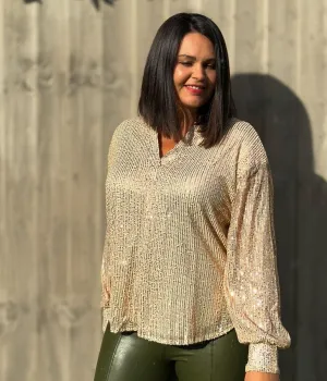 Rose Gold Sequined Sparkle Shirt