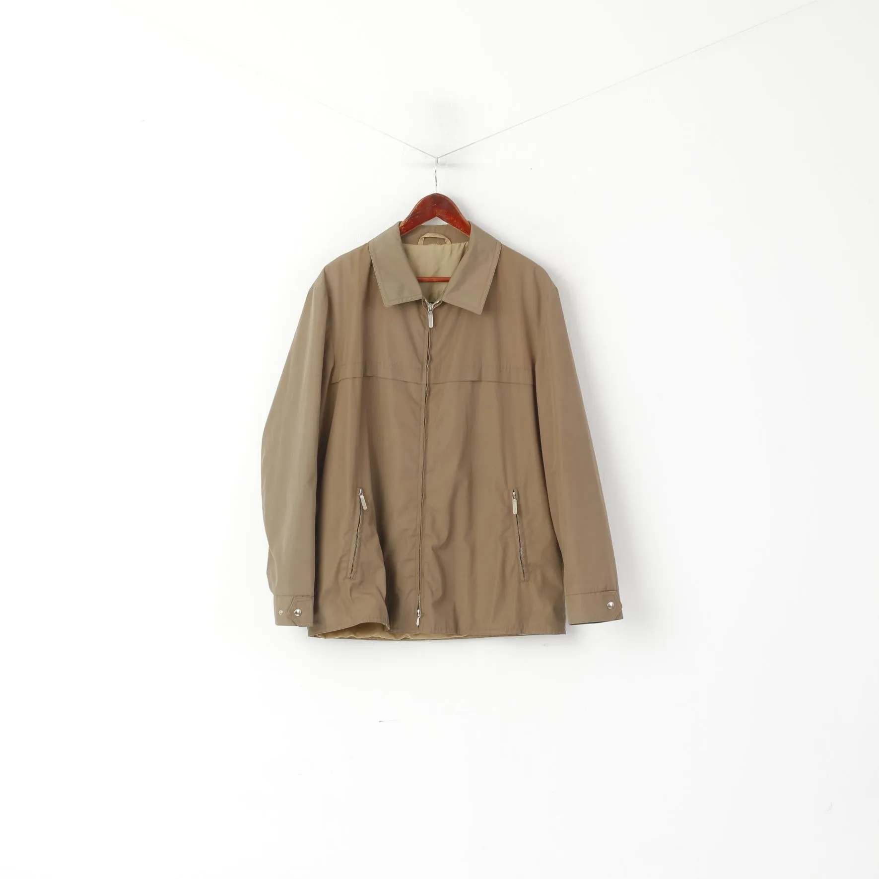 Schild Men L Jacket Shiny Taupe Harrington Lightweight Full Zip Retro Top