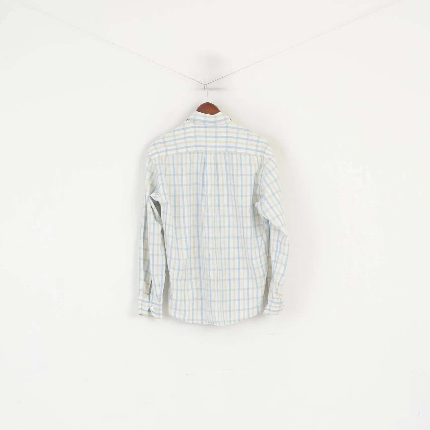 Sergio Tacchini Men L Casual Shirt Cream Cotton Check Milano Long Sleeve Top