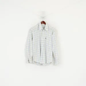 Sergio Tacchini Men L Casual Shirt Cream Cotton Check Milano Long Sleeve Top