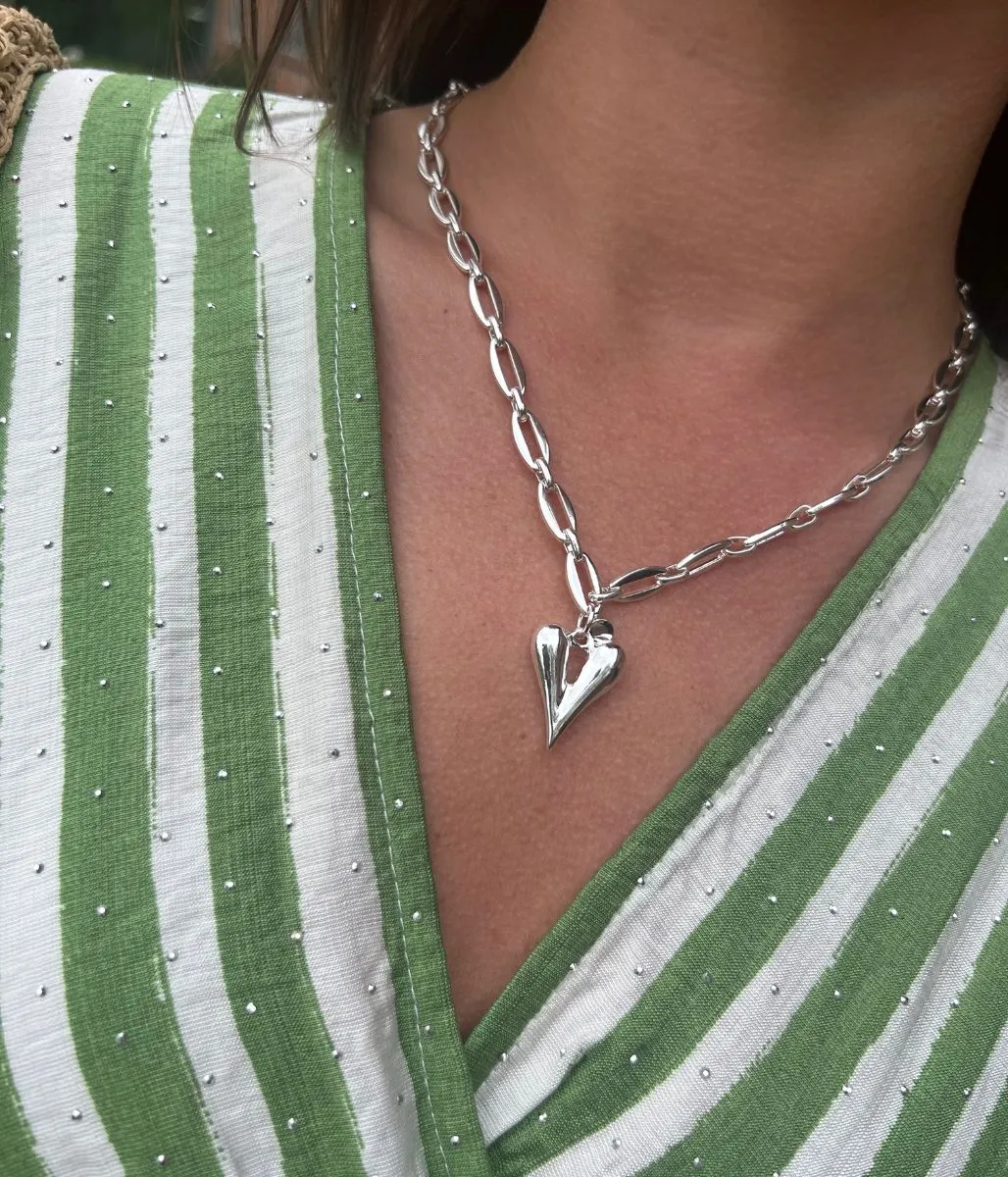 Silver Heart Chunky Chain Necklace