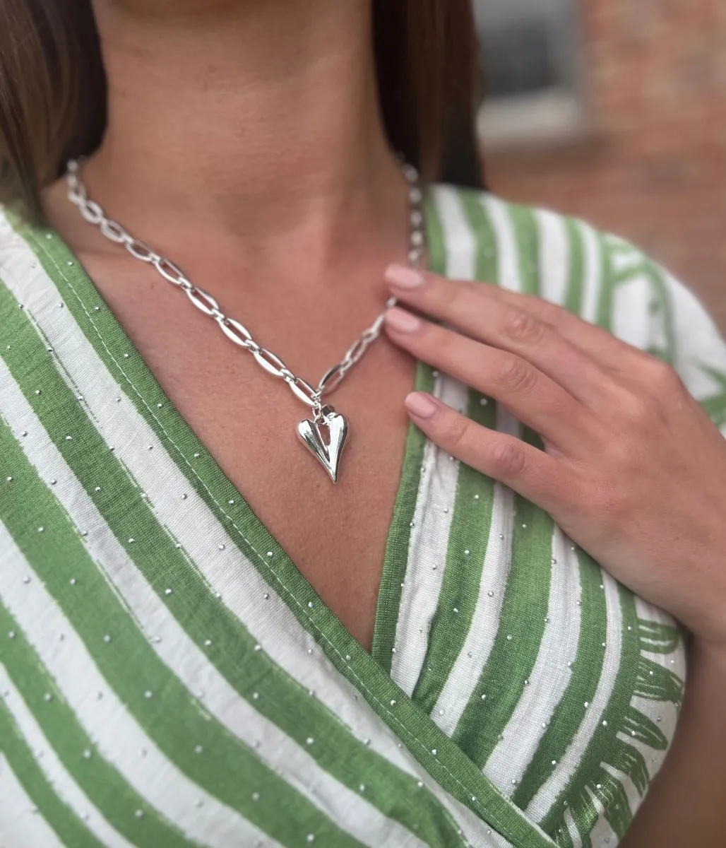 Silver Heart Chunky Chain Necklace