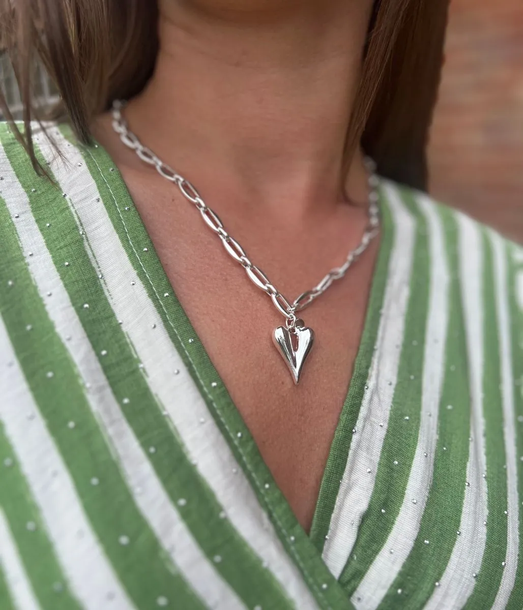 Silver Heart Chunky Chain Necklace