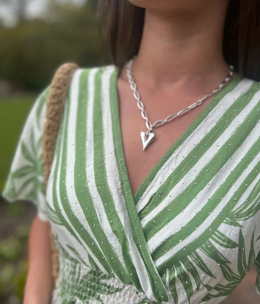 Silver Heart Chunky Chain Necklace