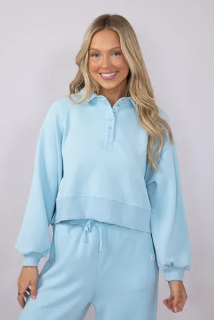 Simply Southern Gigi ¼ Snap Collar Modal Knit Pullover for Women in Ice Blue | PP-0125-PULL-GIGI-ICE