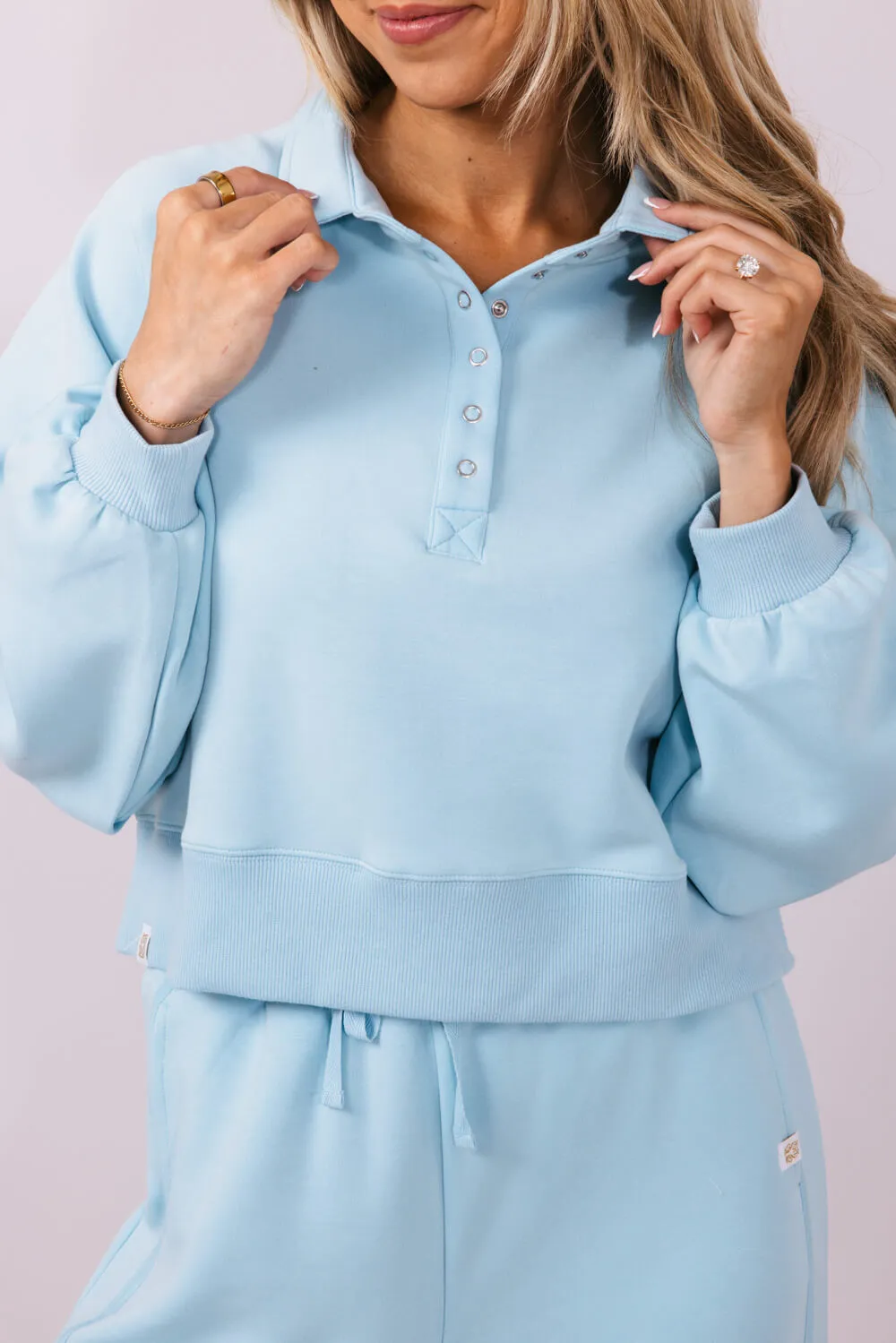 Simply Southern Gigi ¼ Snap Collar Modal Knit Pullover for Women in Ice Blue | PP-0125-PULL-GIGI-ICE