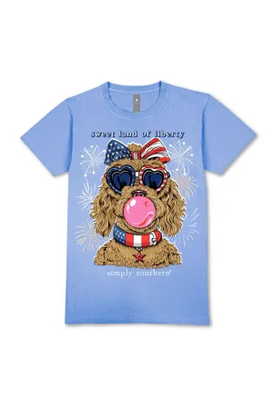 Simply Southern Plus Size Sweet Land Of Liberty T-Shirt for Women in Wave Blue | EXT-SS-DOGLIBERTY-WAVE