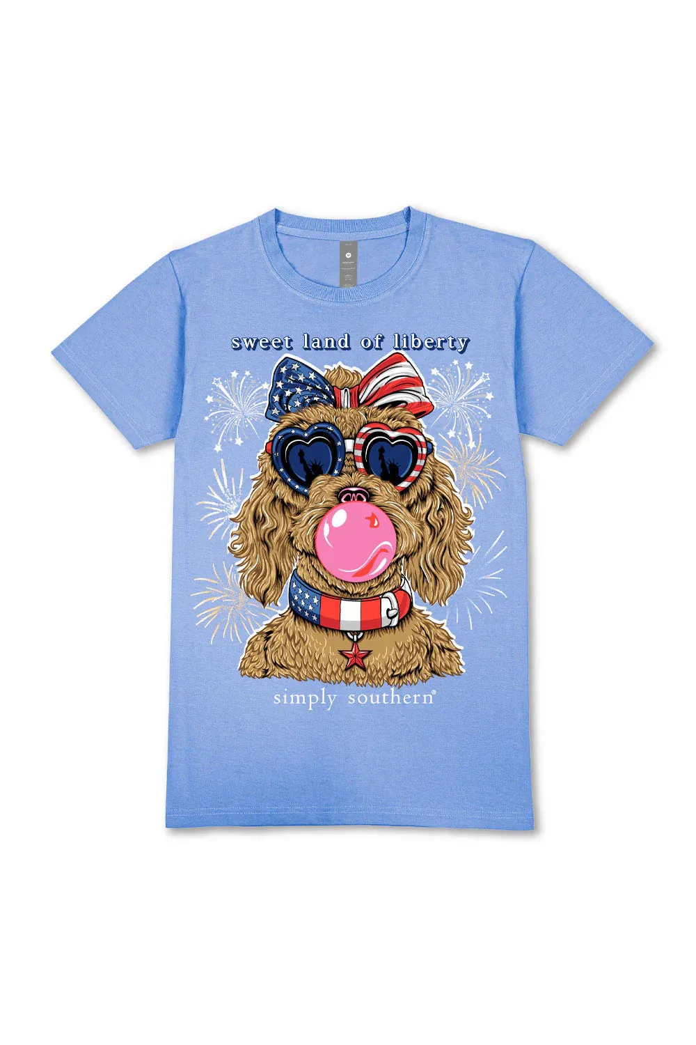 Simply Southern Plus Size Sweet Land Of Liberty T-Shirt for Women in Wave Blue | EXT-SS-DOGLIBERTY-WAVE