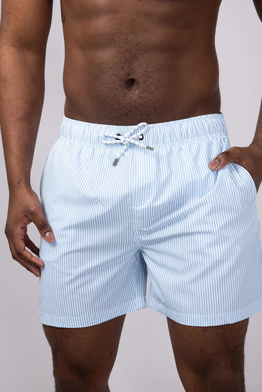 Simply Southern Seersucker 5.5” Swim Shorts for Men in Blue | 0125-MN-SHORT-SEER-BLUSTRP
