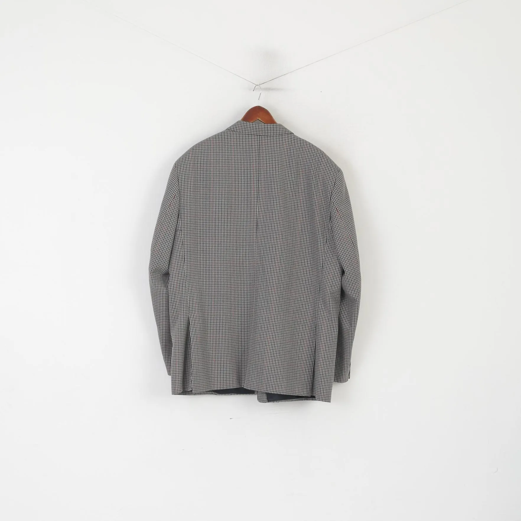 Skopes Men 54 Long Blazer Gray Herringbone Vintage Wool Single Breasted Jacket