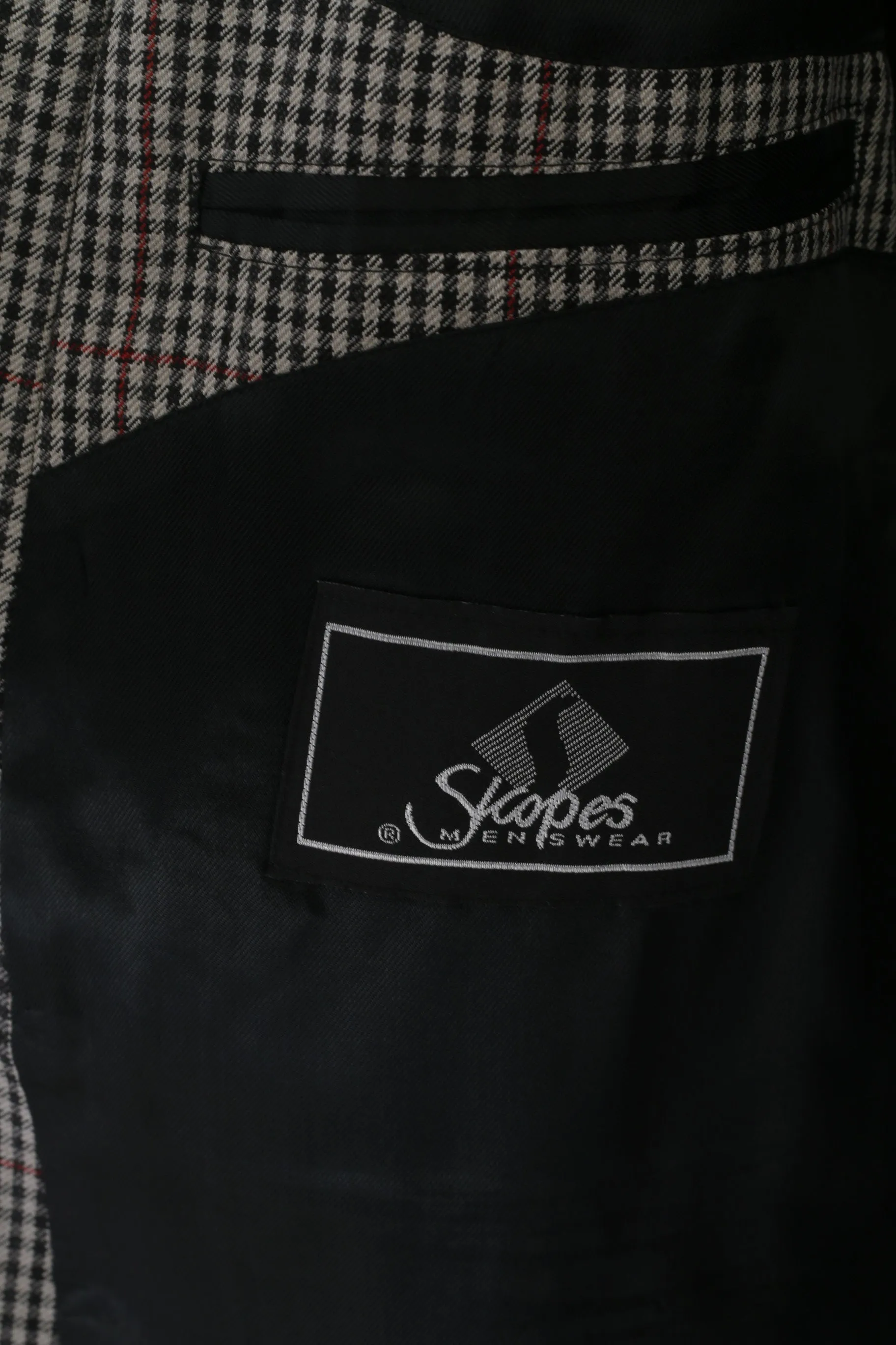 Skopes Men 54 Long Blazer Gray Herringbone Vintage Wool Single Breasted Jacket
