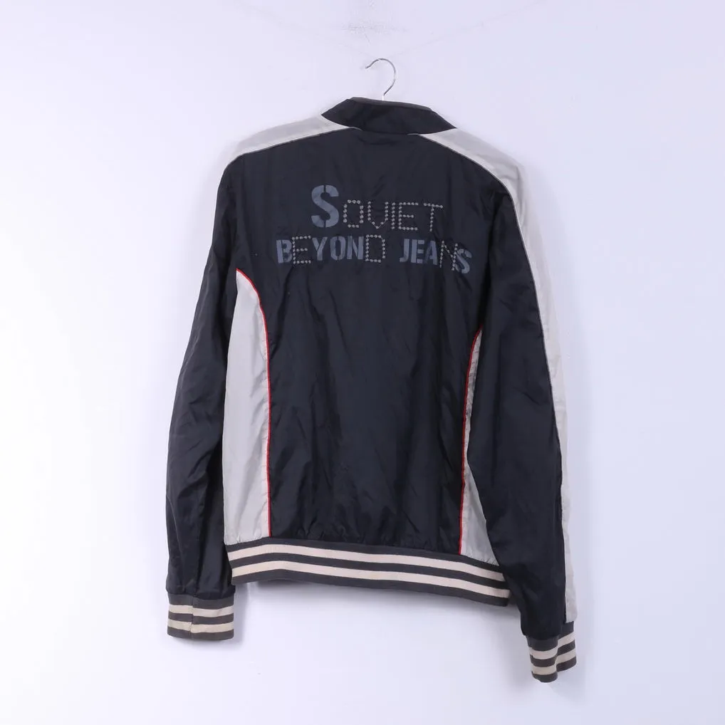 Soviet Jeans Men L Jacket Black Nylon Full Zipper Beyond Jeans Light Top