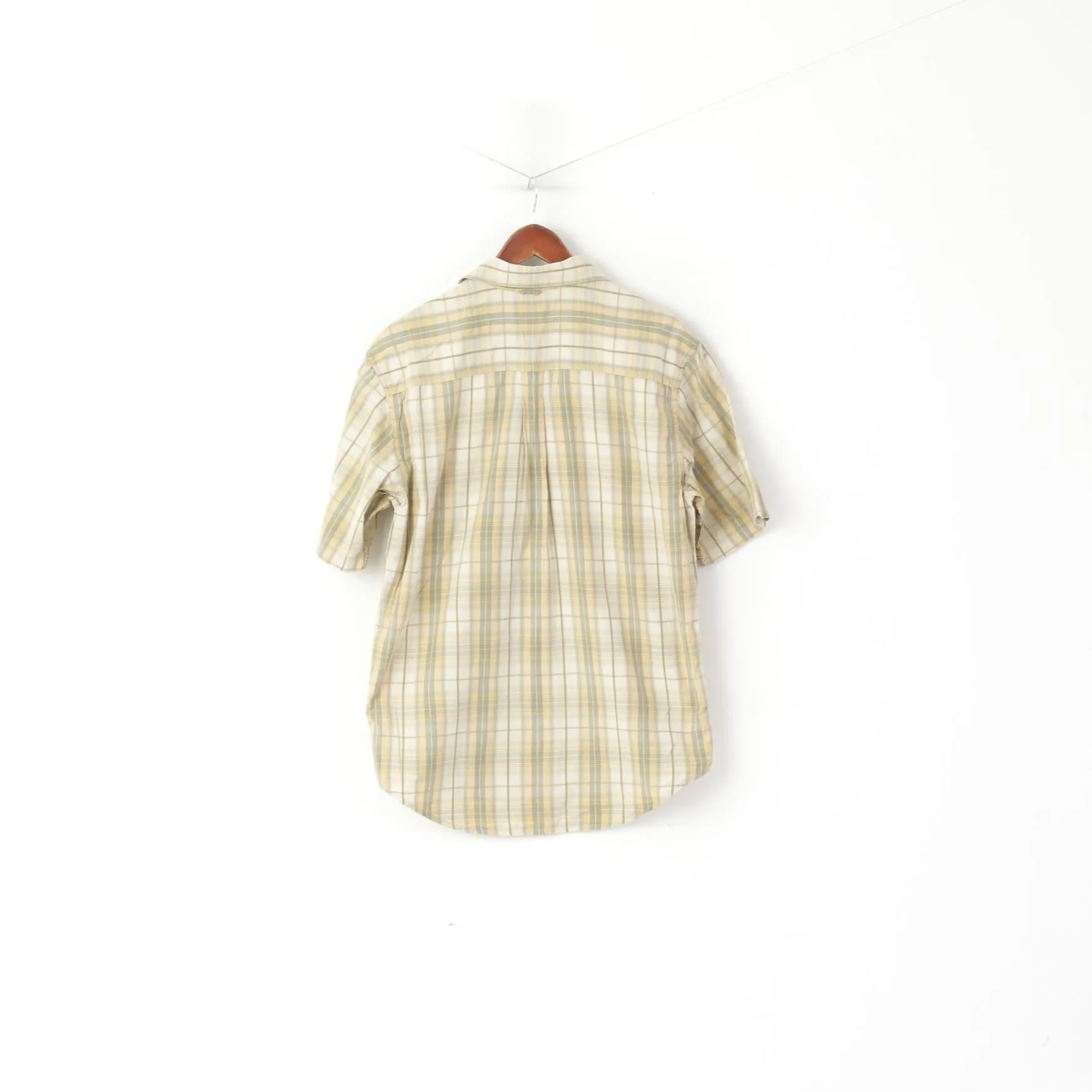 Timberland Men S Casual Shirt Green Check Cotton Vintage Short Sleeve Top
