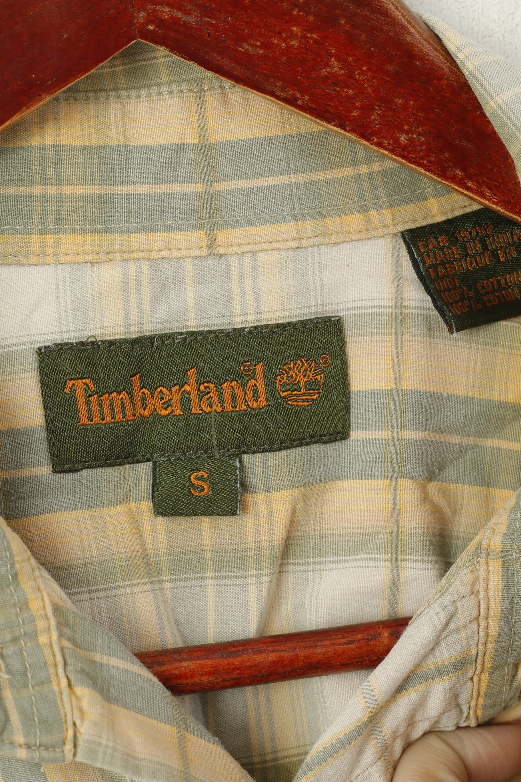 Timberland Men S Casual Shirt Green Check Cotton Vintage Short Sleeve Top