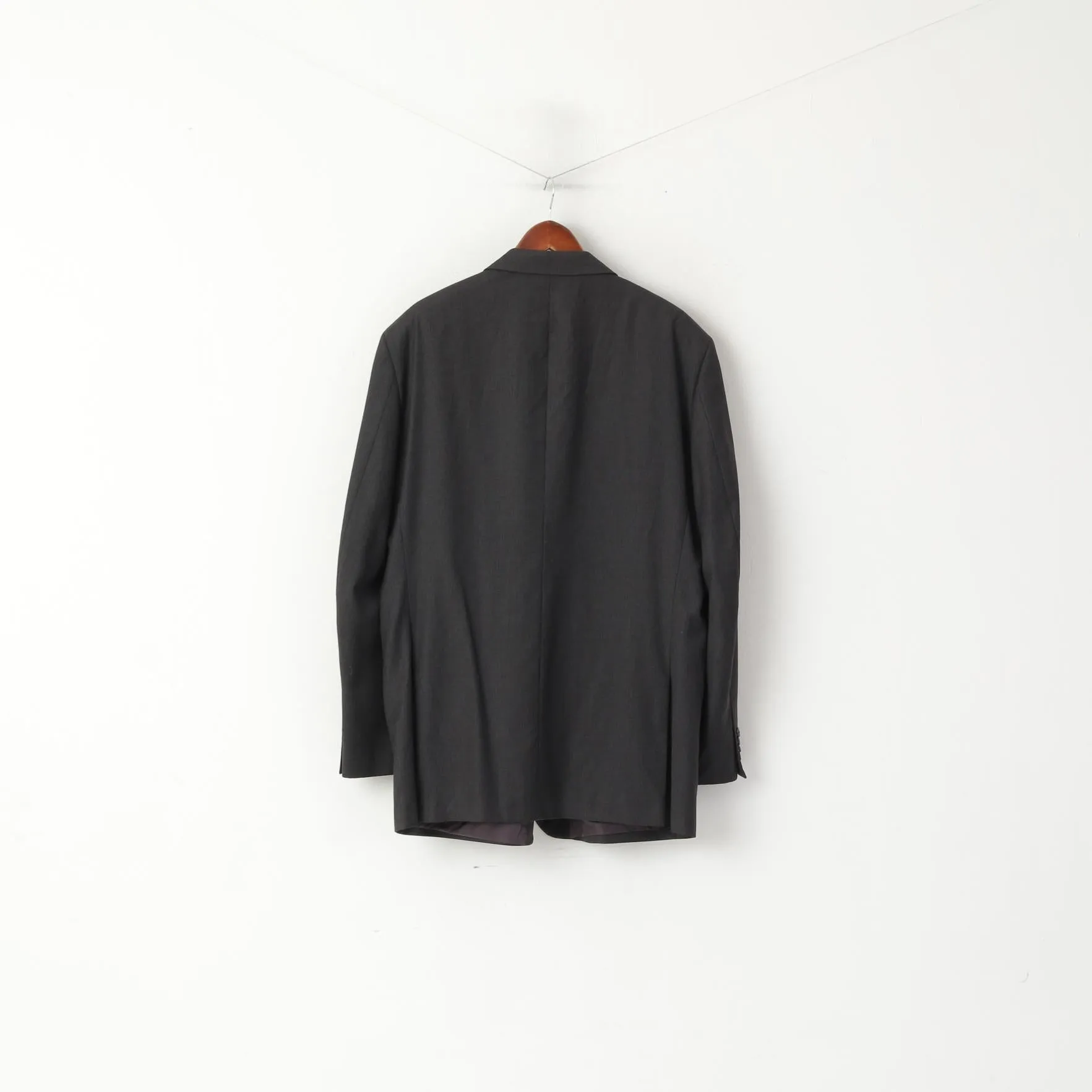 TM Lewin Men 48 58 Blazer Charcoal Wool Single Breasted Long Jacket