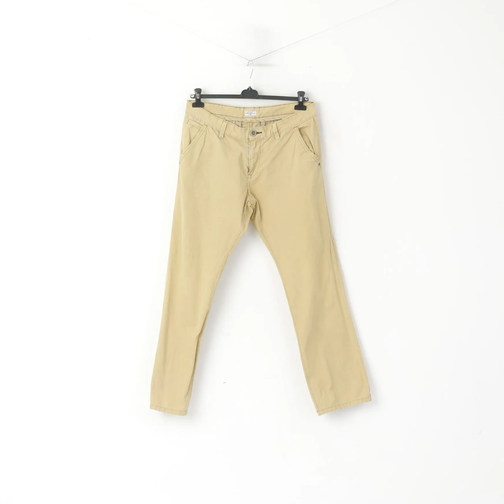 Tom Tailor Men 34 Trousers Cream Cotton Marvin Slim Casual Pants