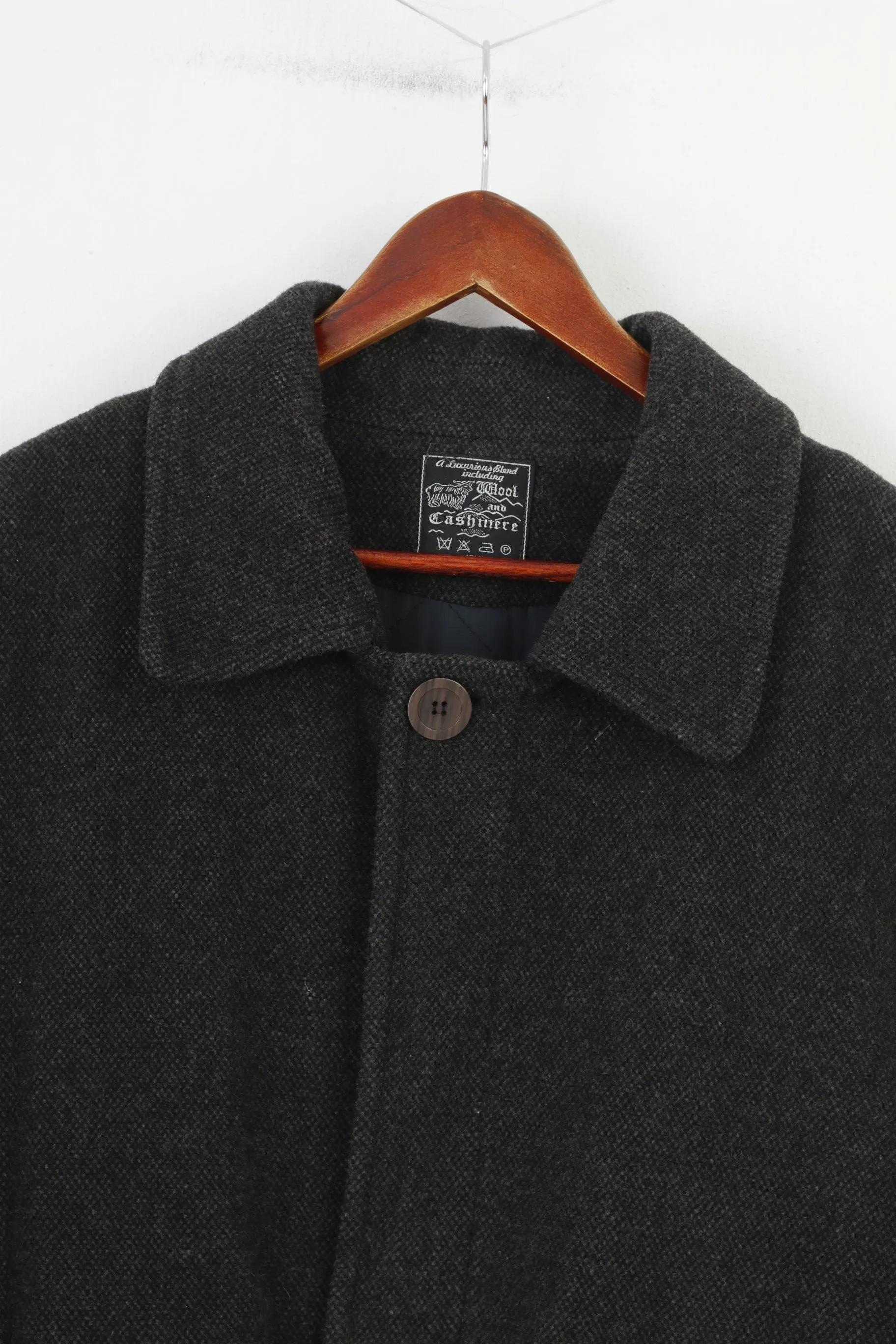 Tomaszek Men L Coat Charcoal Wool Cashmere Italy Shoulder Pads Vintage Top