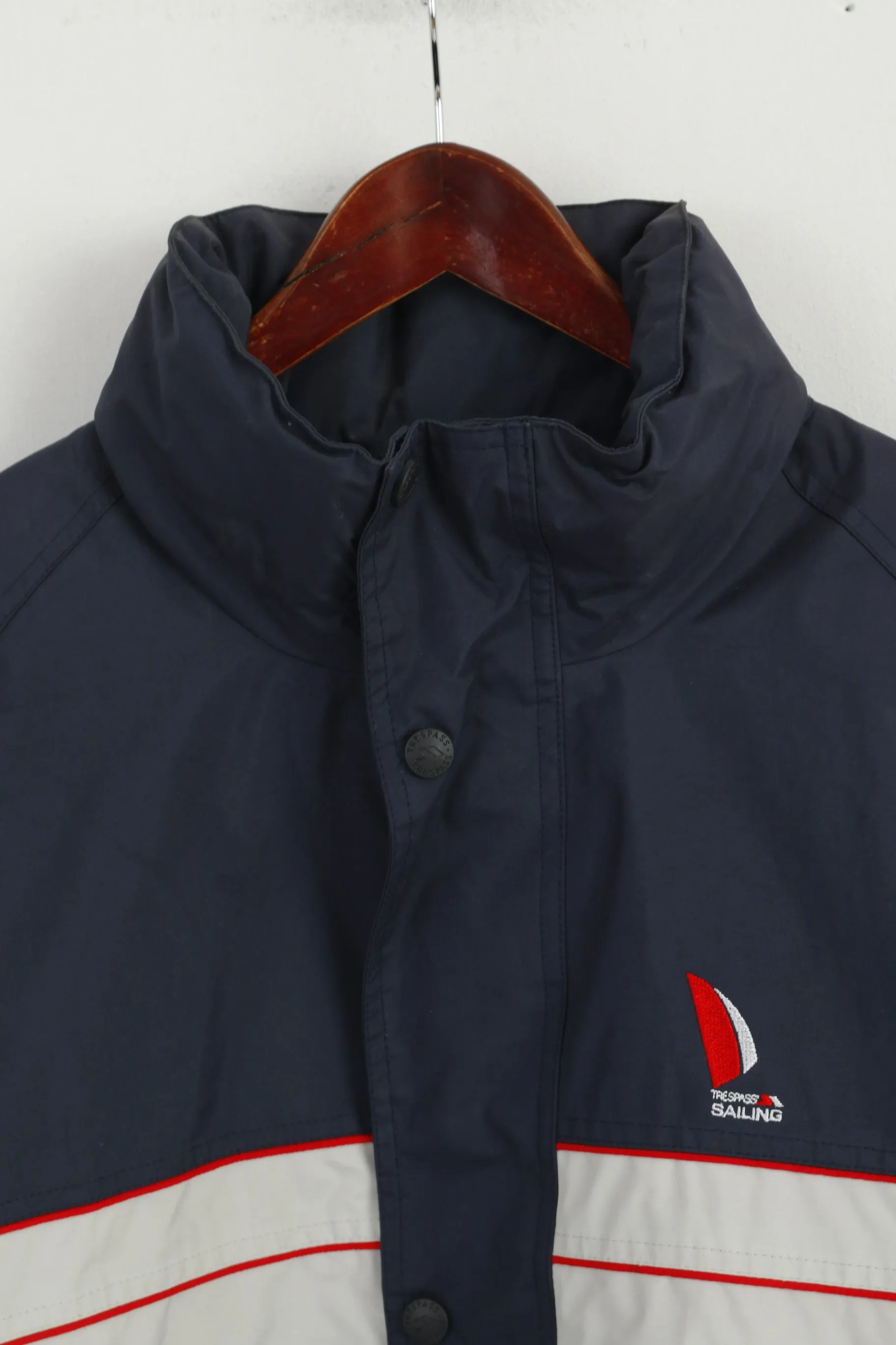 Trespass Sailing Men L Jacket Navy Hidden Hood Waterproof Sailing Outdoor Top