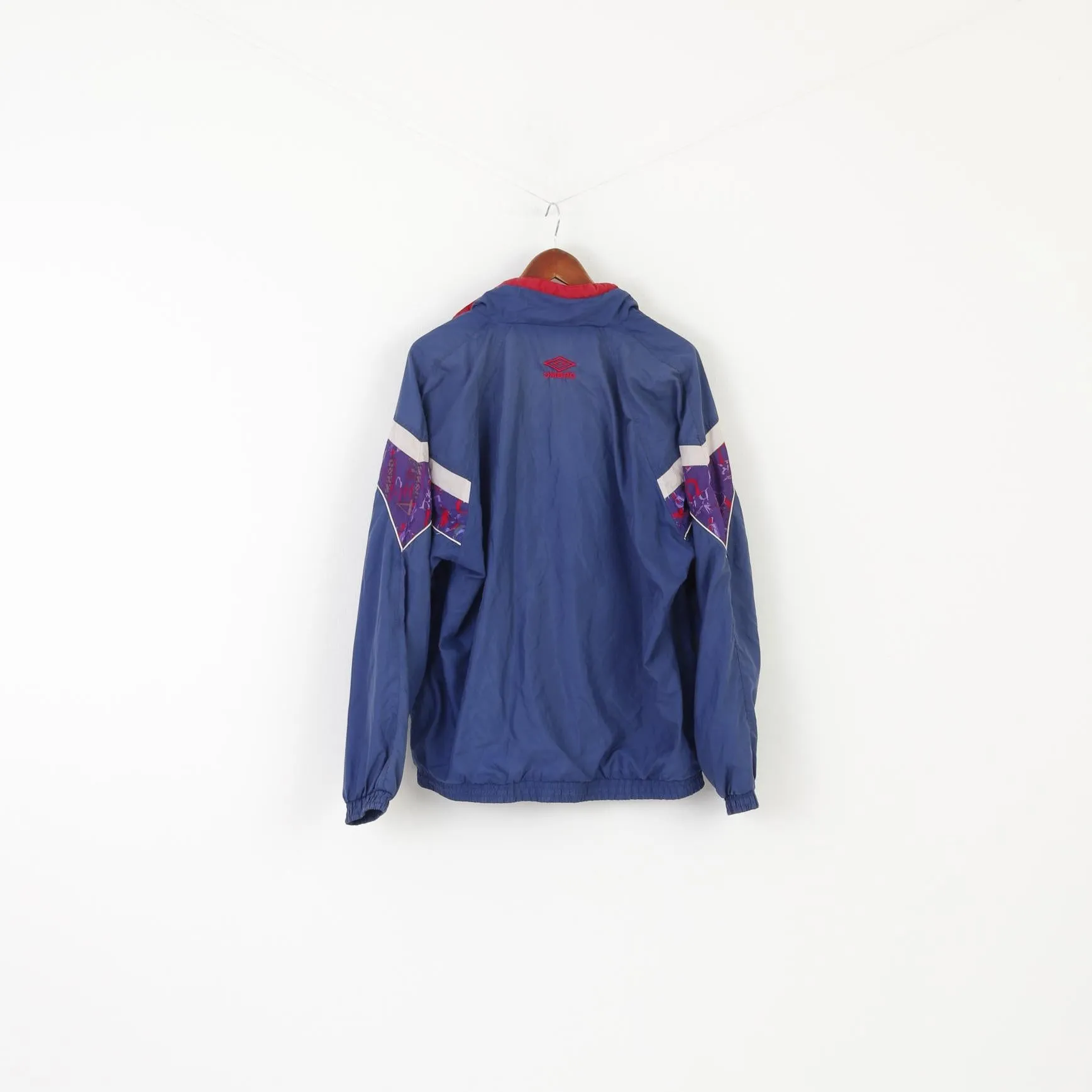 Umbro Men L Jacket Blue Vintage 90s Full Zipper Bomber Sportswear Top