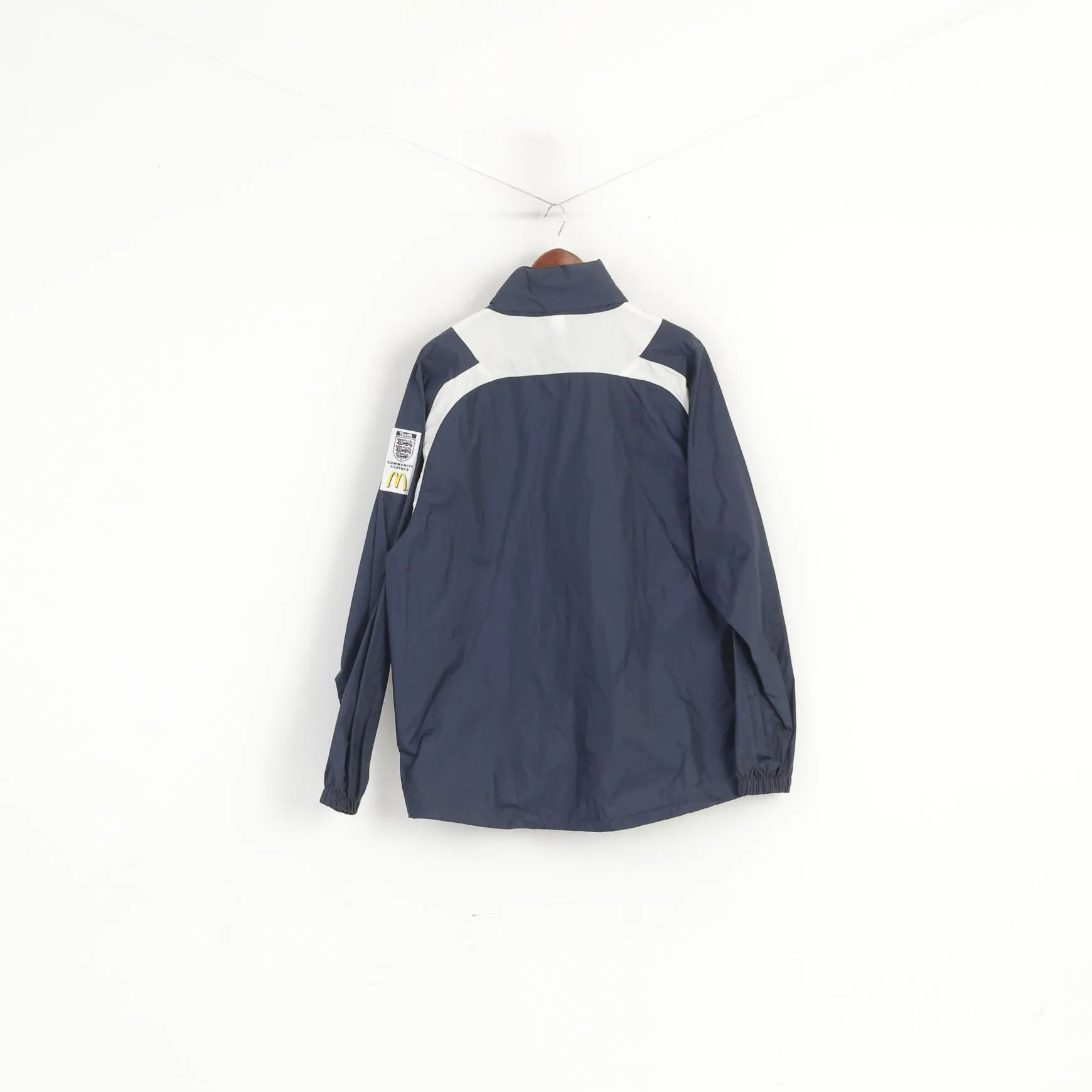 Umbro Men L Jacket Navy Nylon Sportswear England FA Hidden Hood Vintage Top