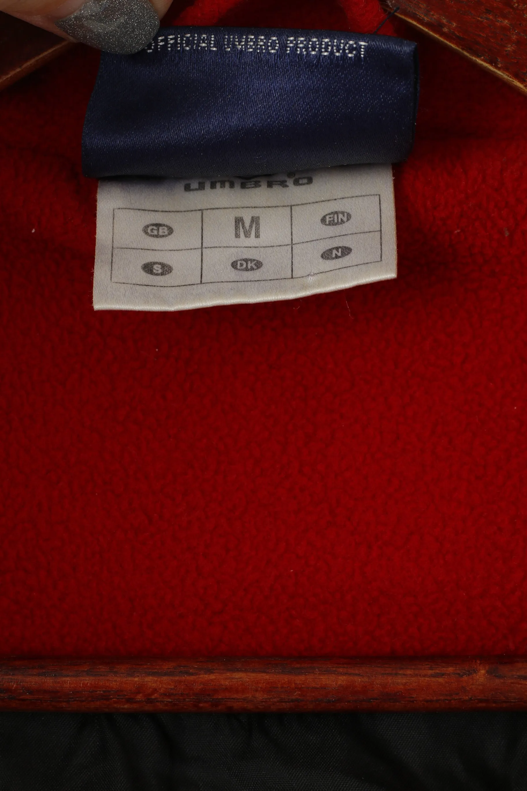 Umbro Men M Fleece Jacket Red Hooded Full Zip Sportswear Lined Top