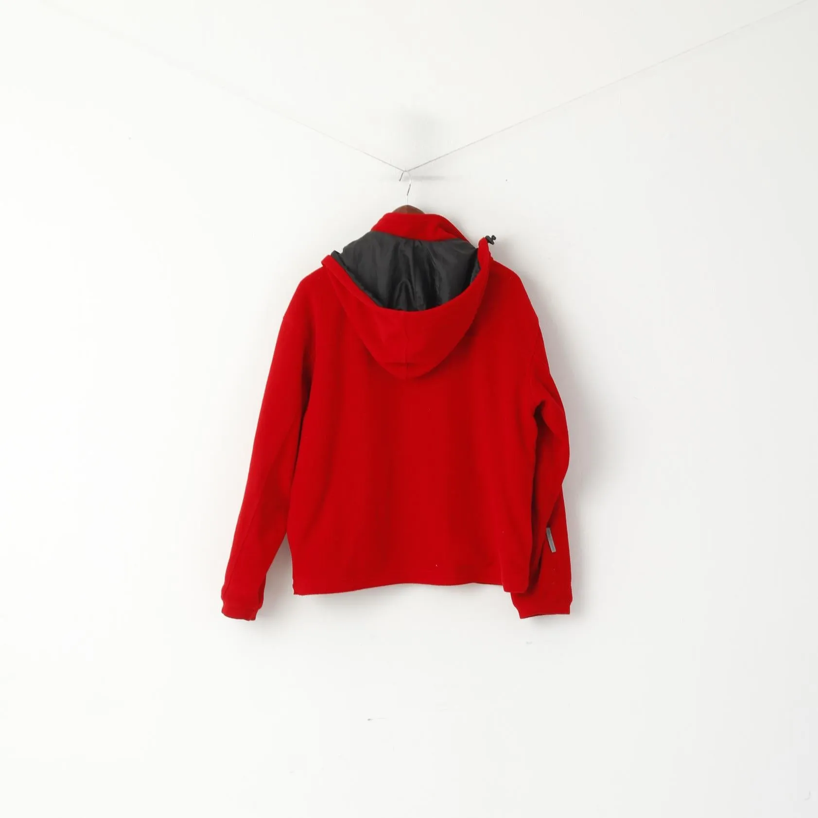Umbro Men M Fleece Jacket Red Hooded Full Zip Sportswear Lined Top